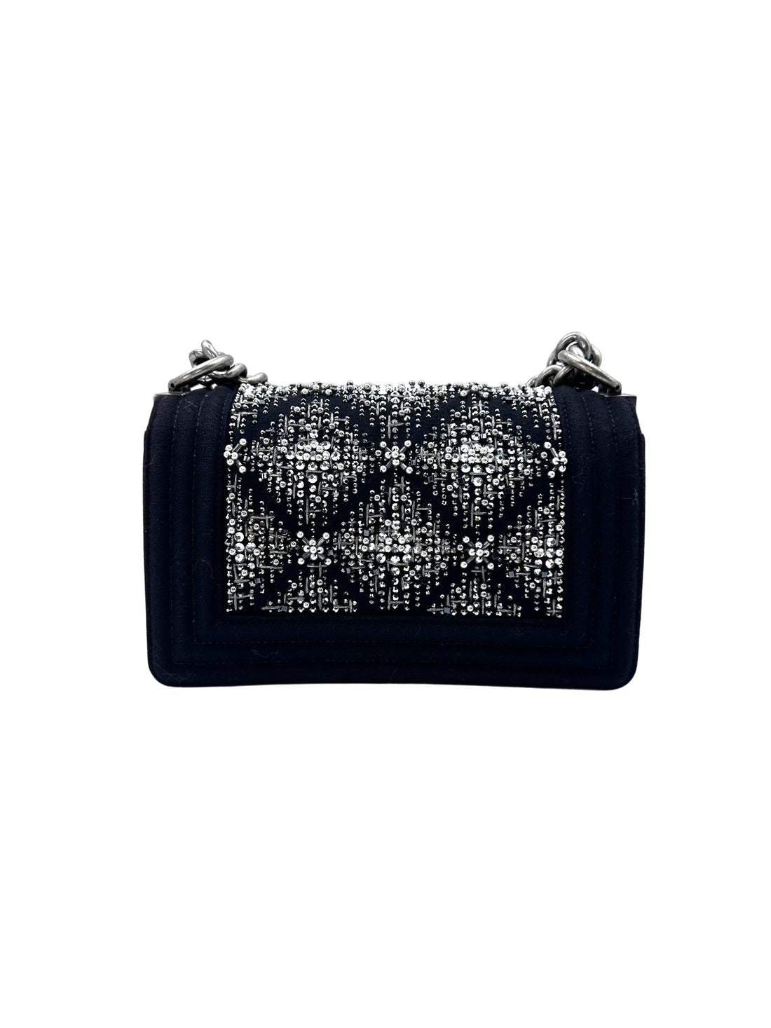 Chanel LeBoy Black Leather & Crystal/Sequin Embellishments Small Size Flap Bag With Silver Buckle(28***31) CC1537