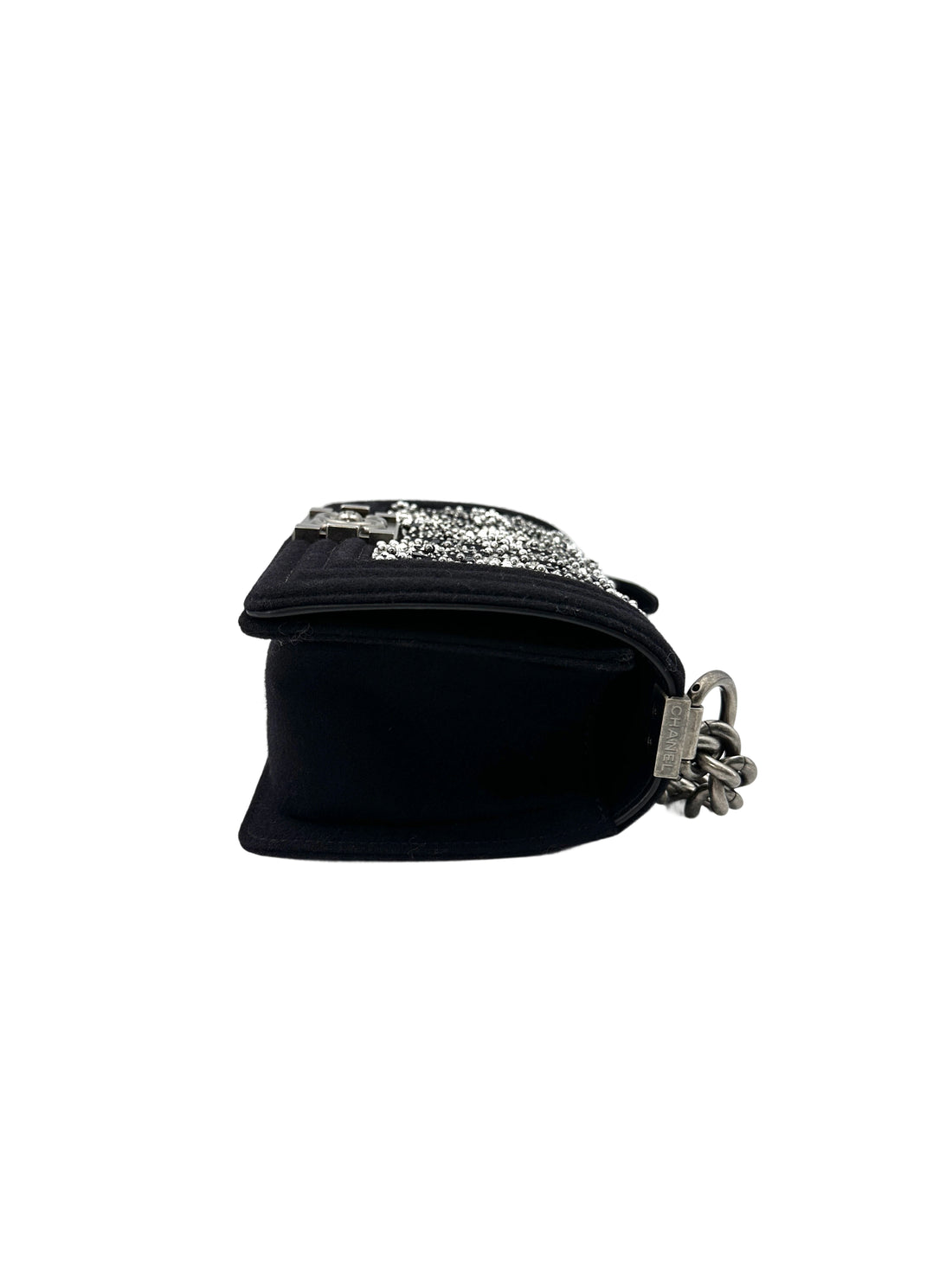 Chanel LeBoy Black Leather & Crystal/Sequin Embellishments Small Size Flap Bag With Silver Buckle(28***31) CC1537