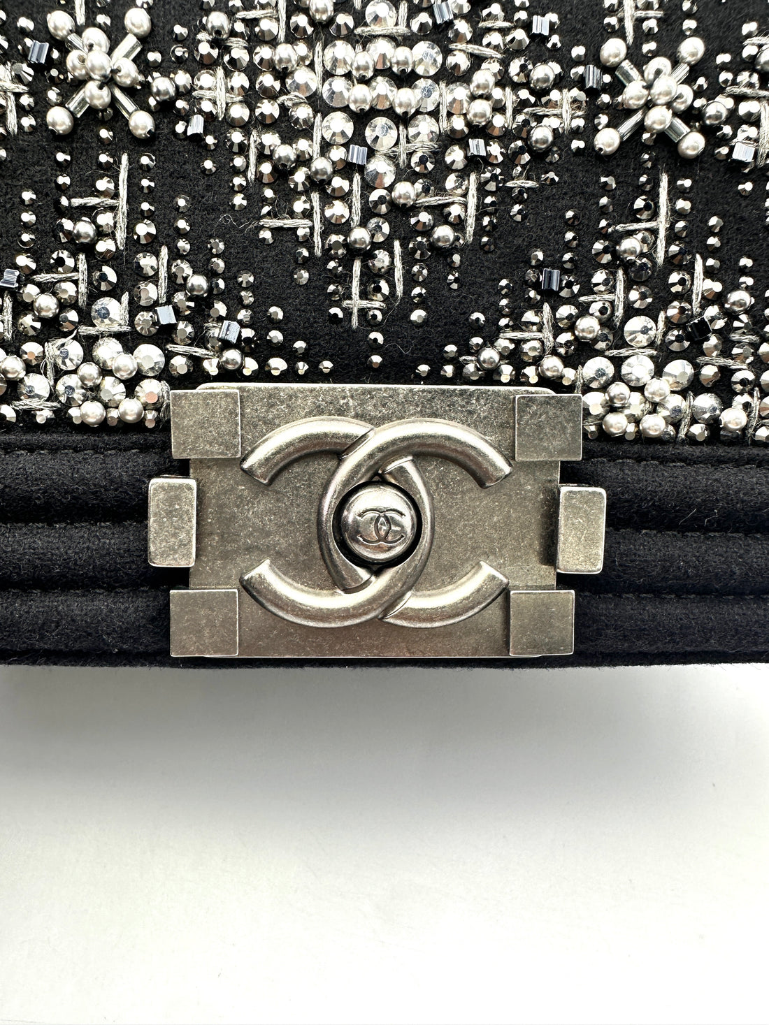 Chanel LeBoy Black Leather & Crystal/Sequin Embellishments Small Size Flap Bag With Silver Buckle(28***31) CC1537