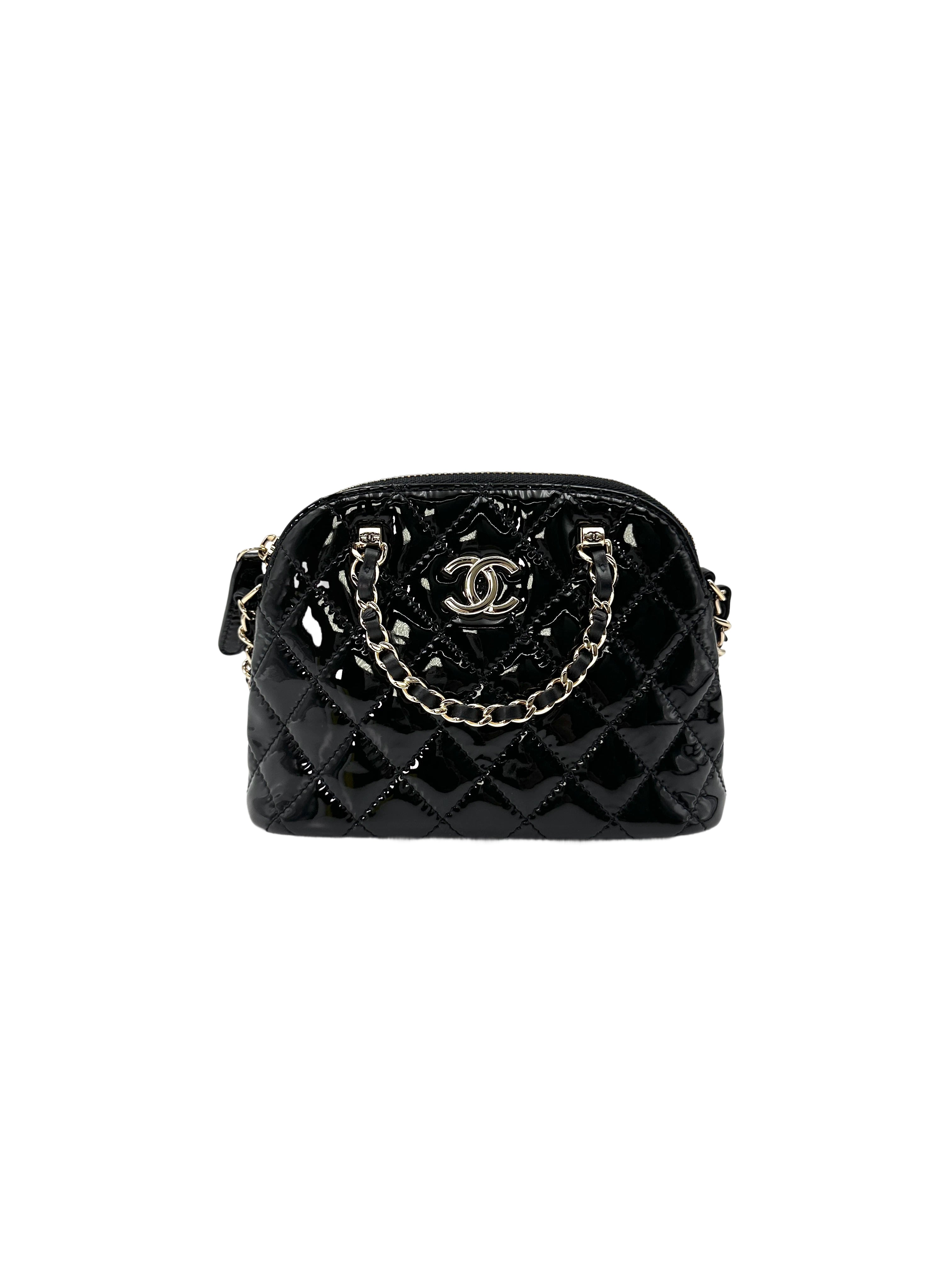 Chanel 23S Black Quilted Patent Leather Mini Bowling Bag(TP***8K) CC1536