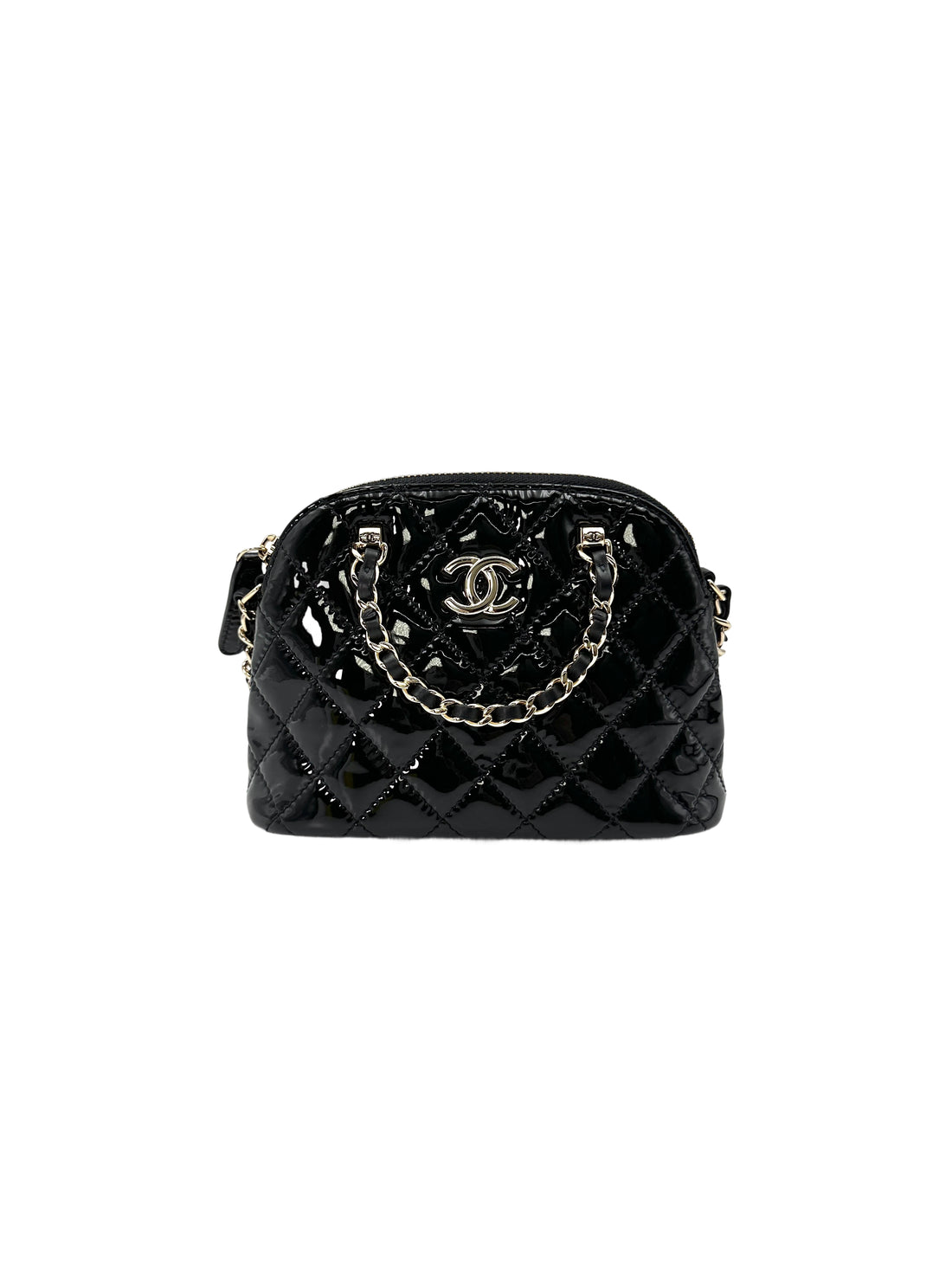Chanel 23S Black Quilted Patent Leather Mini Bowling Bag(TP***8K) CC1536