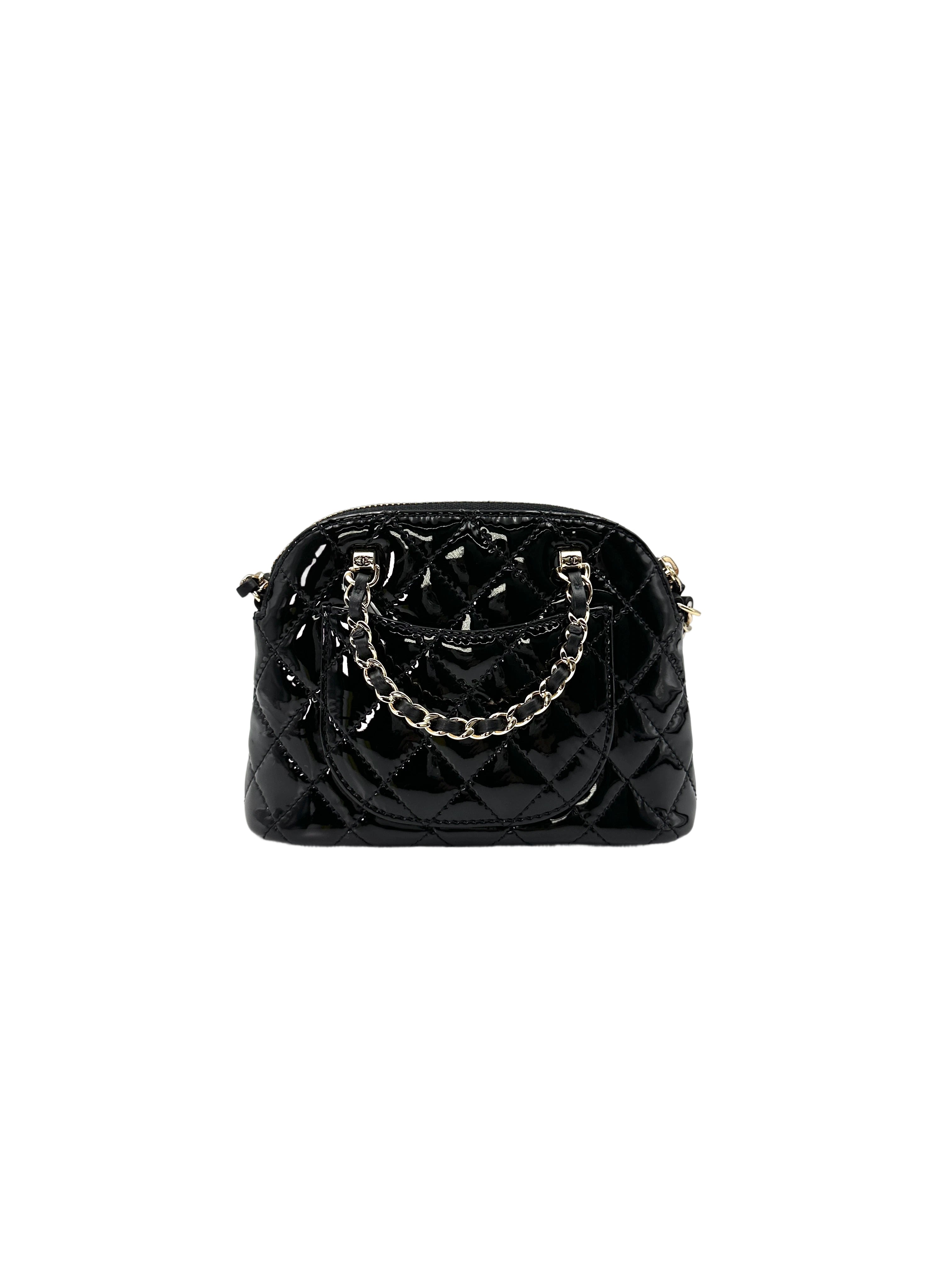 Chanel 23S Black Quilted Patent Leather Mini Bowling Bag(TP***8K) CC1536