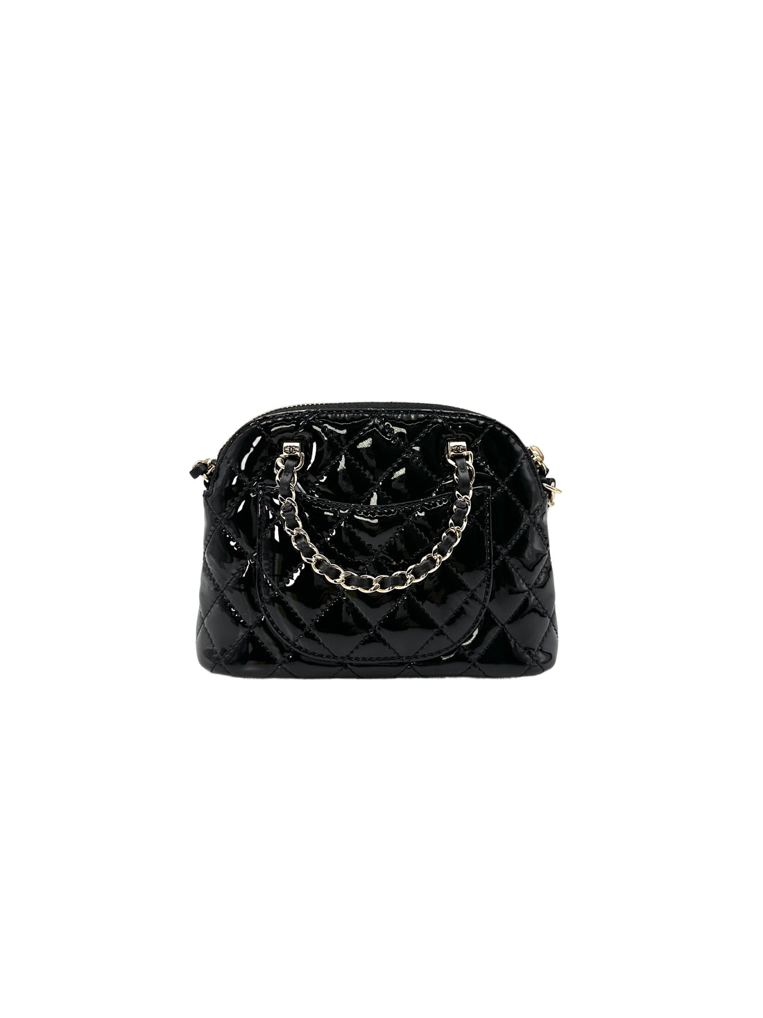 Chanel 23S Black Quilted Patent Leather Mini Bowling Bag(TP***8K) CC1536