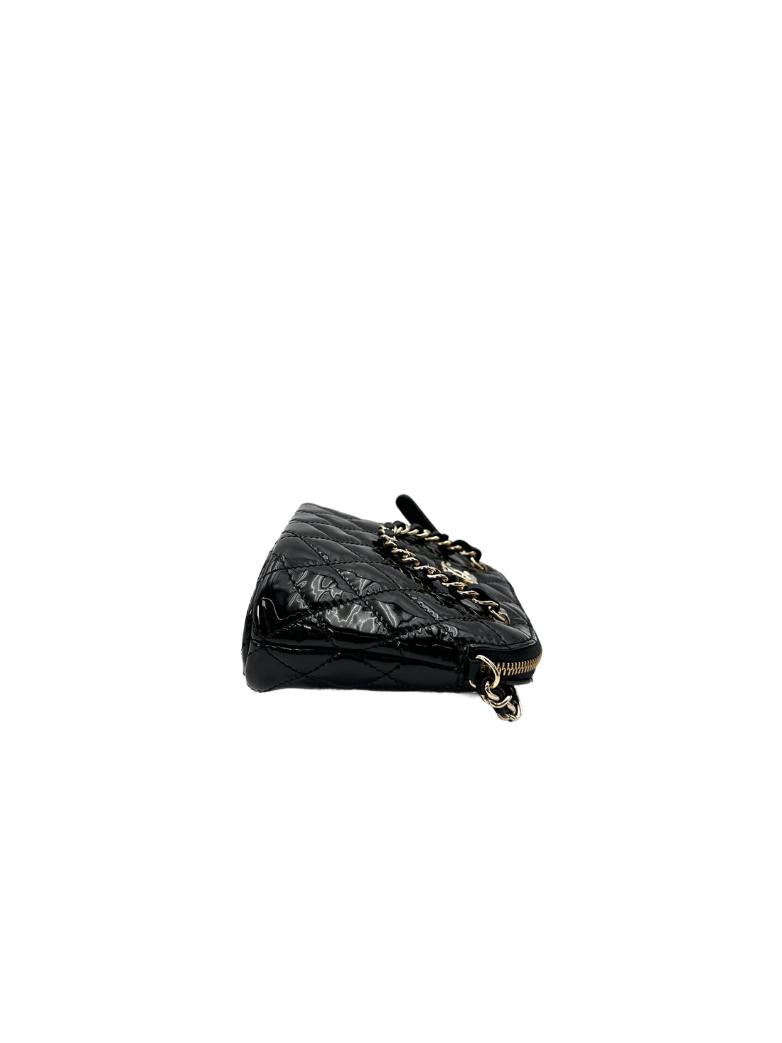 Chanel 23S Black Quilted Patent Leather Mini Bowling Bag(TP***8K) CC1536
