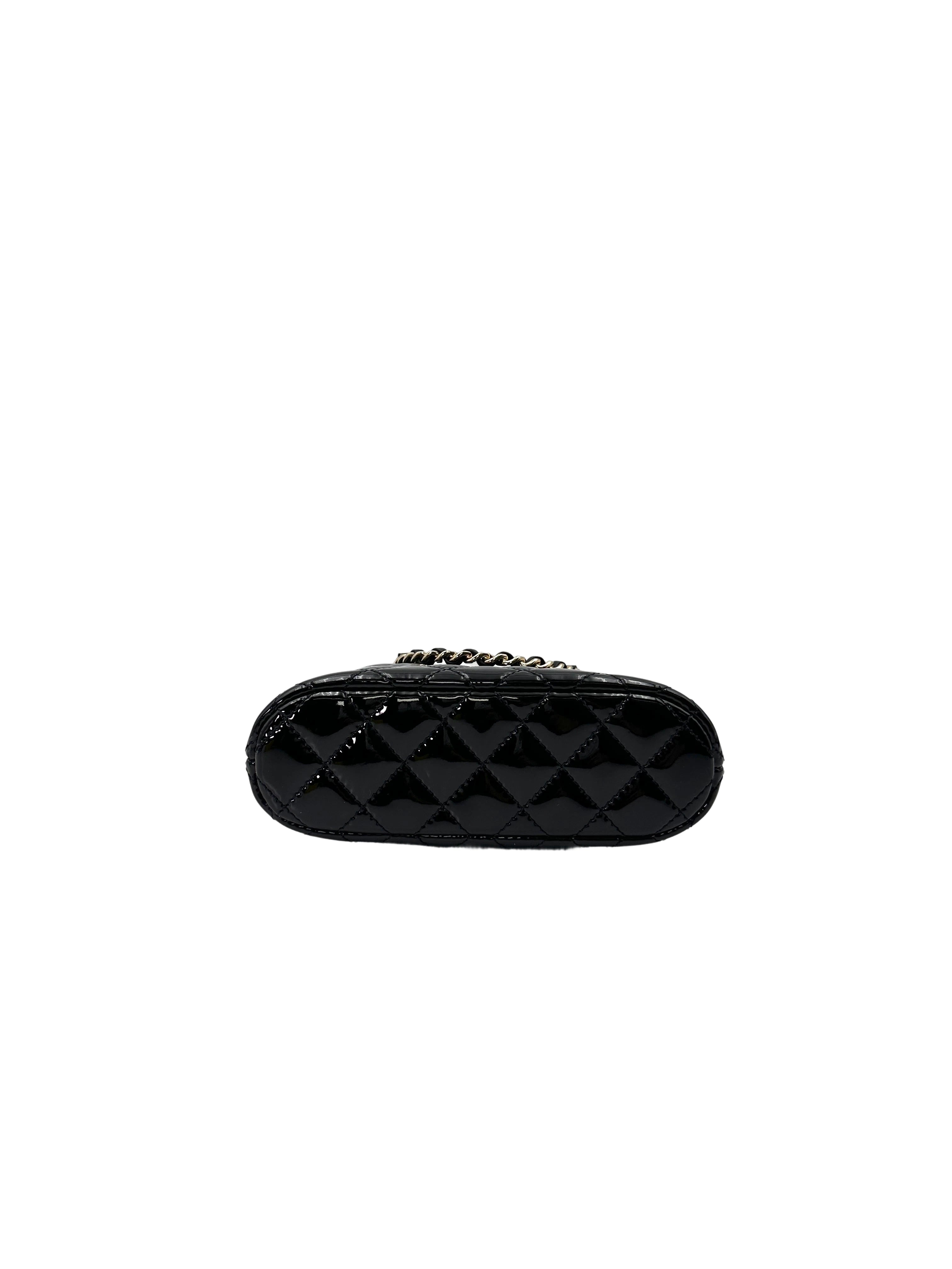 Chanel 23S Black Quilted Patent Leather Mini Bowling Bag(TP***8K) CC1536