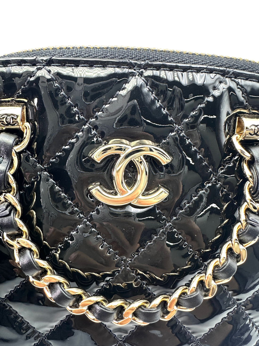 Chanel 23S Black Quilted Patent Leather Mini Bowling Bag(TP***8K) CC1536