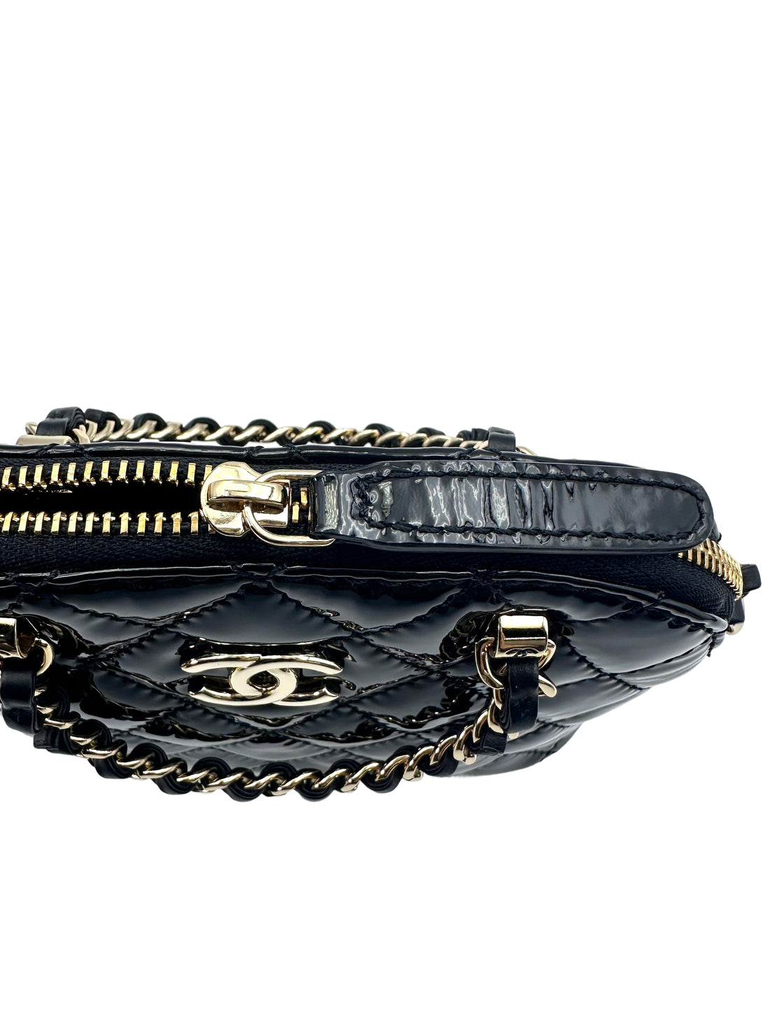 Chanel 23S Black Quilted Patent Leather Mini Bowling Bag(TP***8K) CC1536