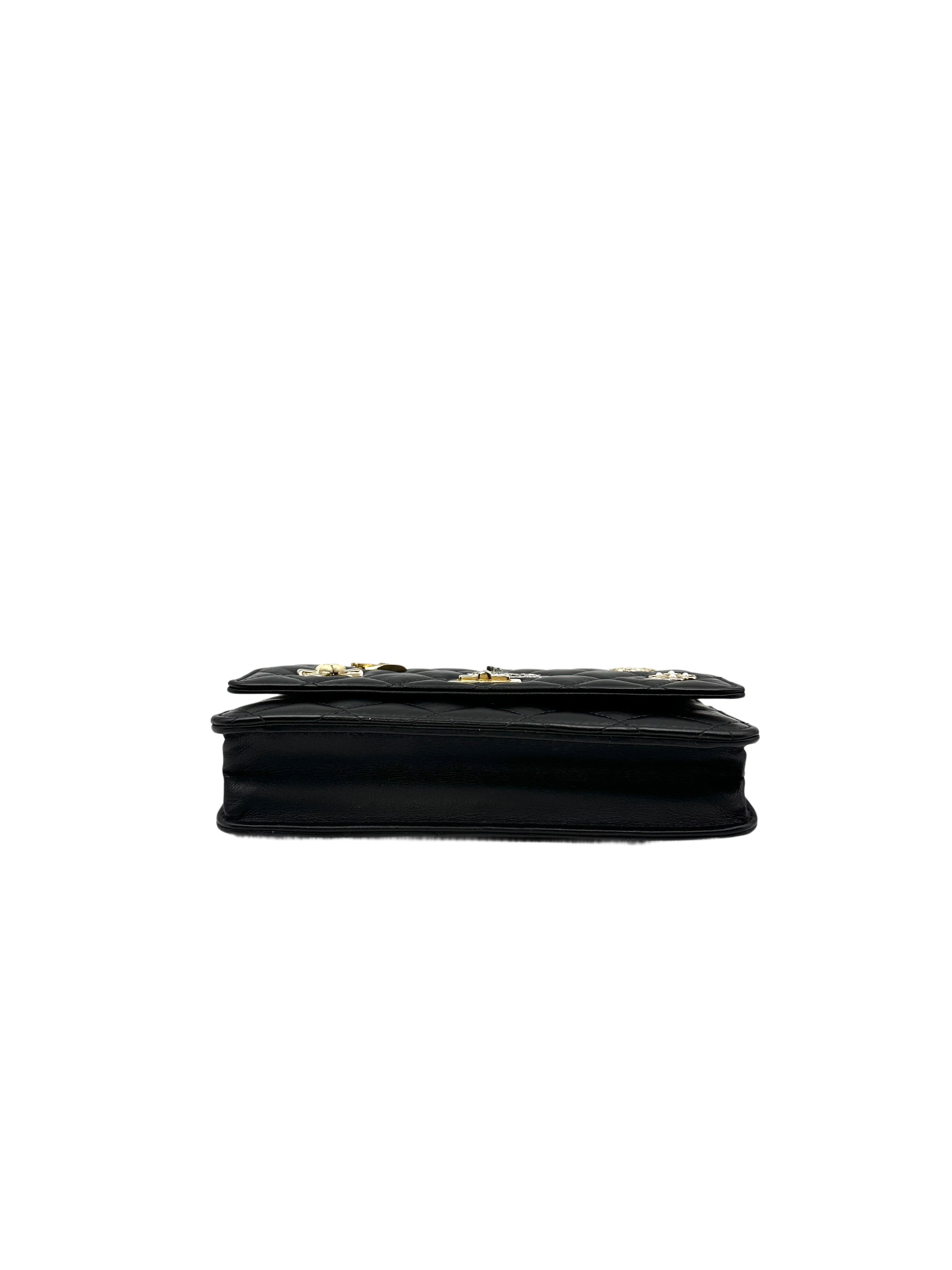 Chanel 2.55 Reissue Lucky Charms Black Quilted Leather Wallet On Chain With Gold Hardware(24***51) IRIS073