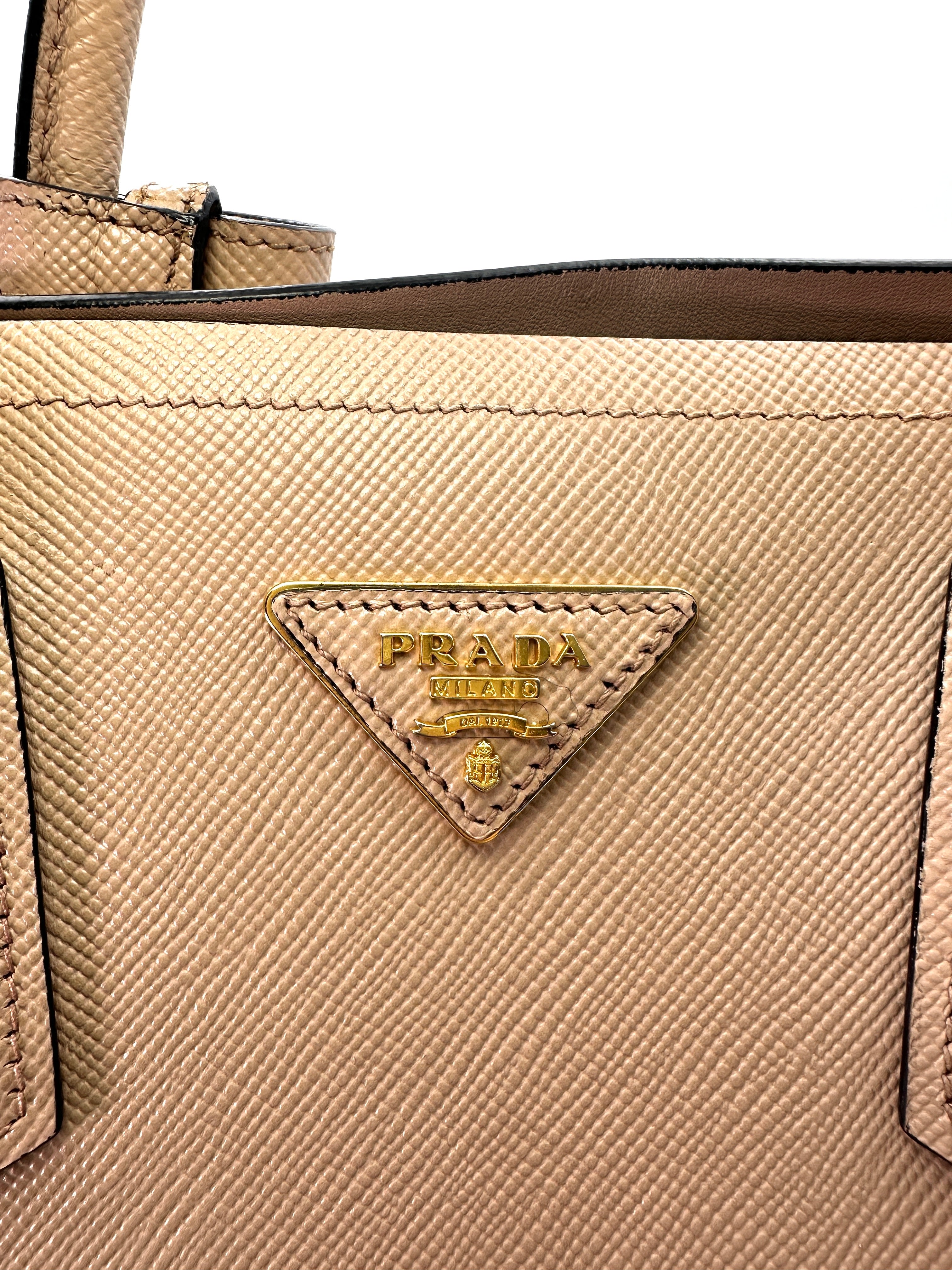 Prada Beige Saffiano Cuir Double Handle Bag PR205