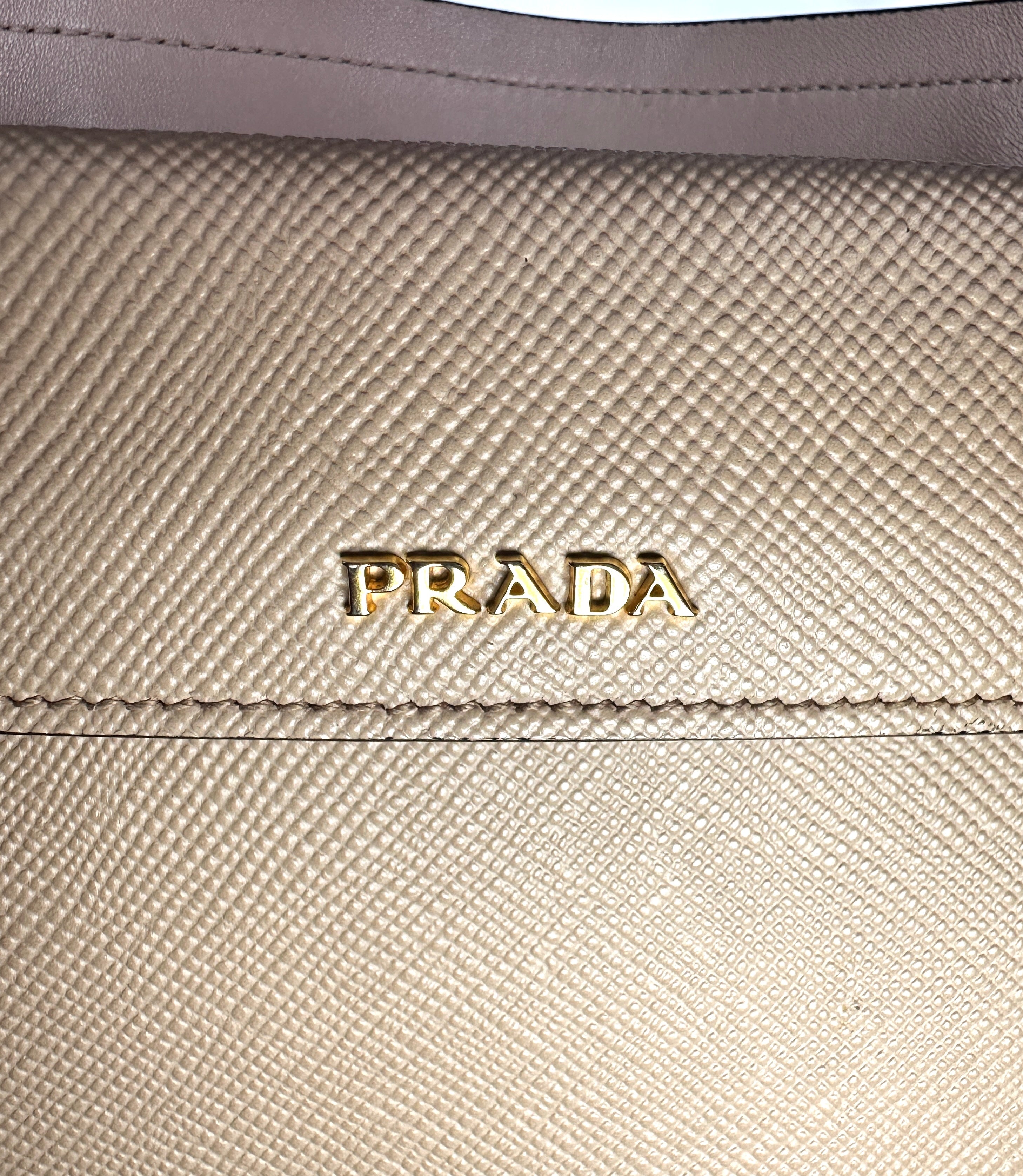 Prada Beige Saffiano Cuir Double Handle Bag PR205