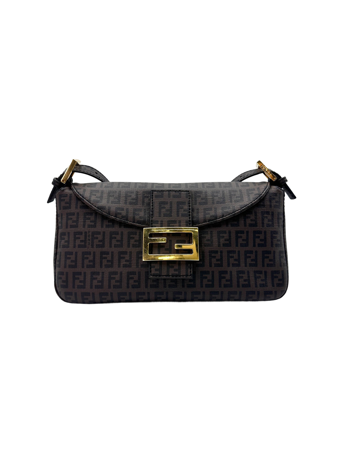 Fendi Baguette Brwon FF Zucchino Monogram Canvas Shoulder Bag FF86