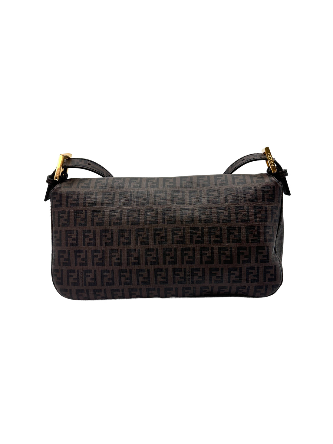 Fendi Baguette Brwon FF Zucchino Monogram Canvas Shoulder Bag FF86