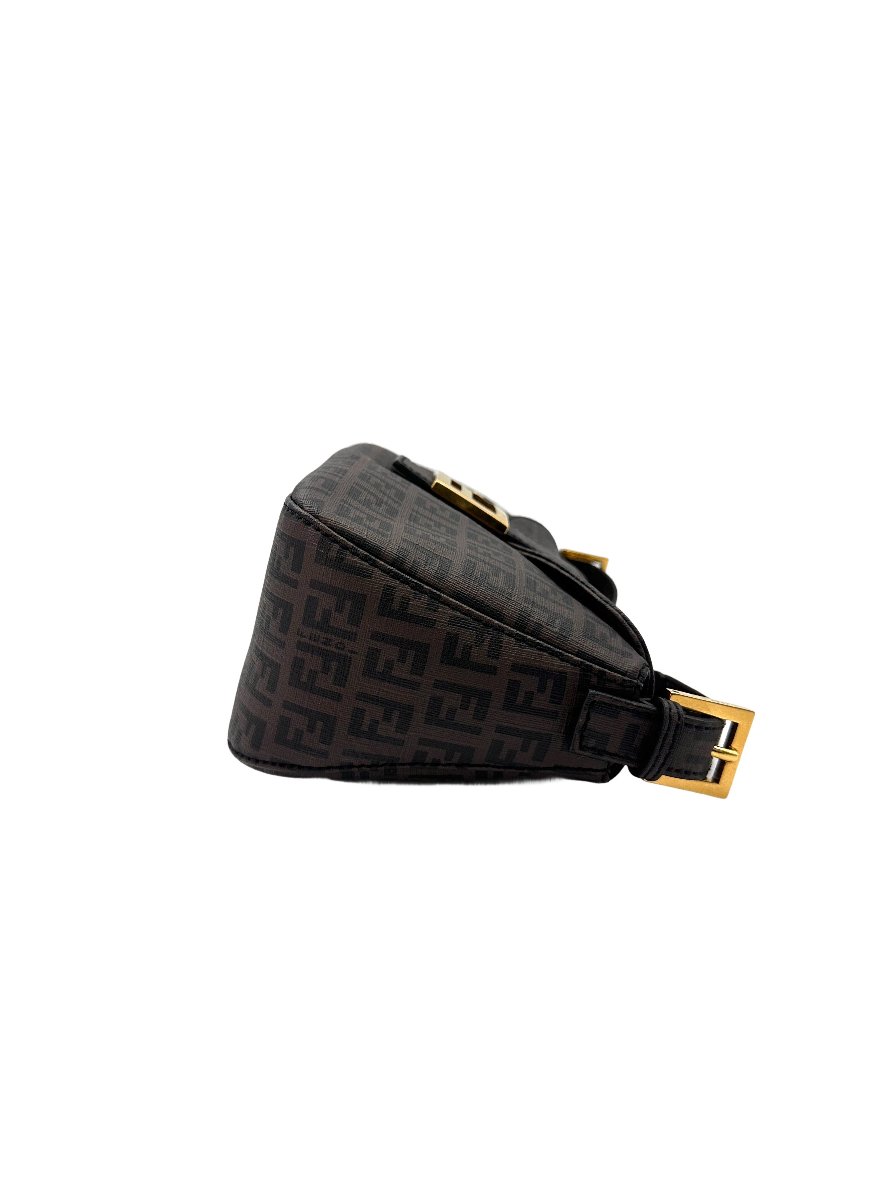 Fendi Baguette Brwon FF Zucchino Monogram Canvas Shoulder Bag FF86