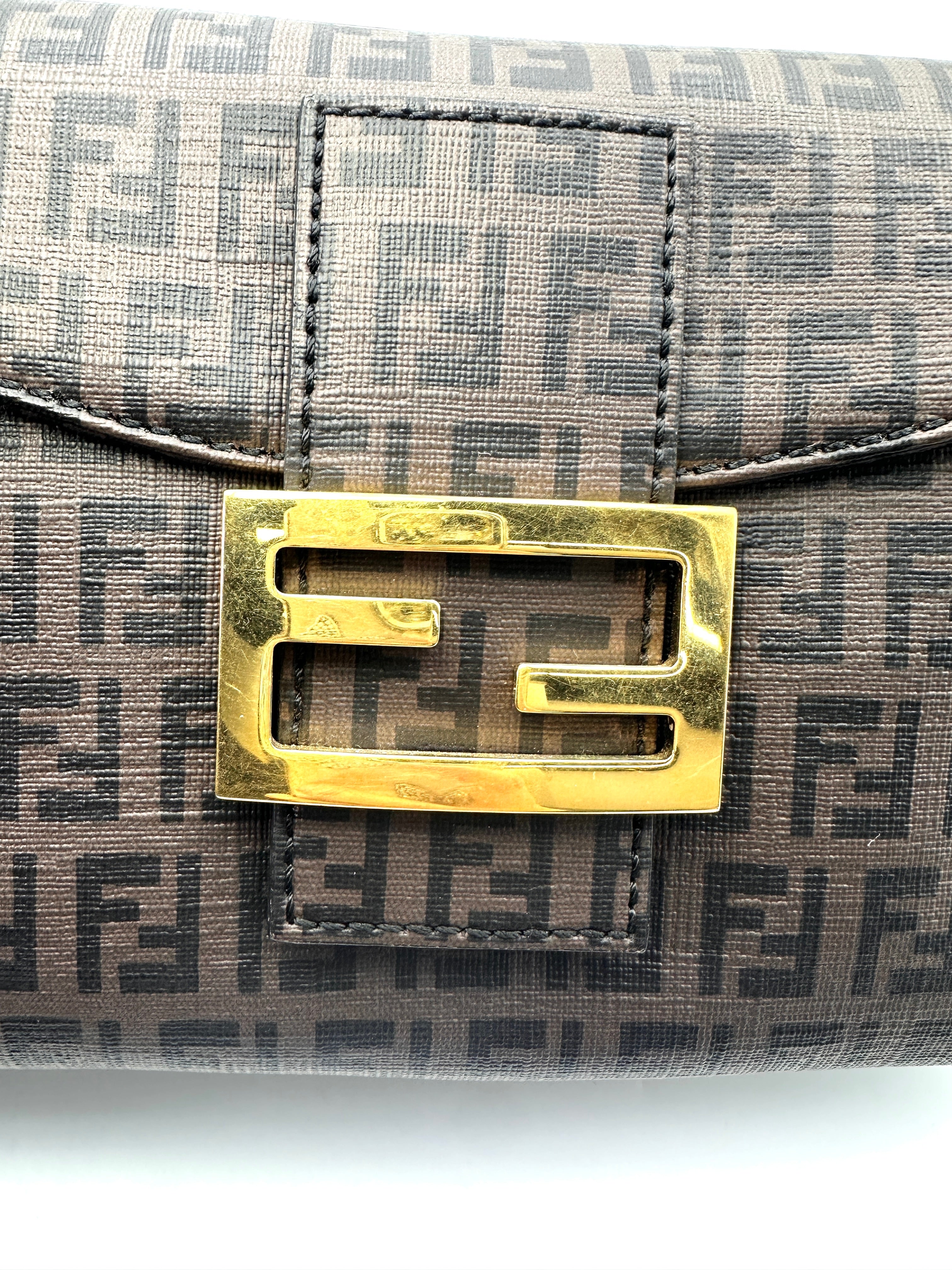 Fendi Baguette Brwon FF Zucchino Monogram Canvas Shoulder Bag FF86