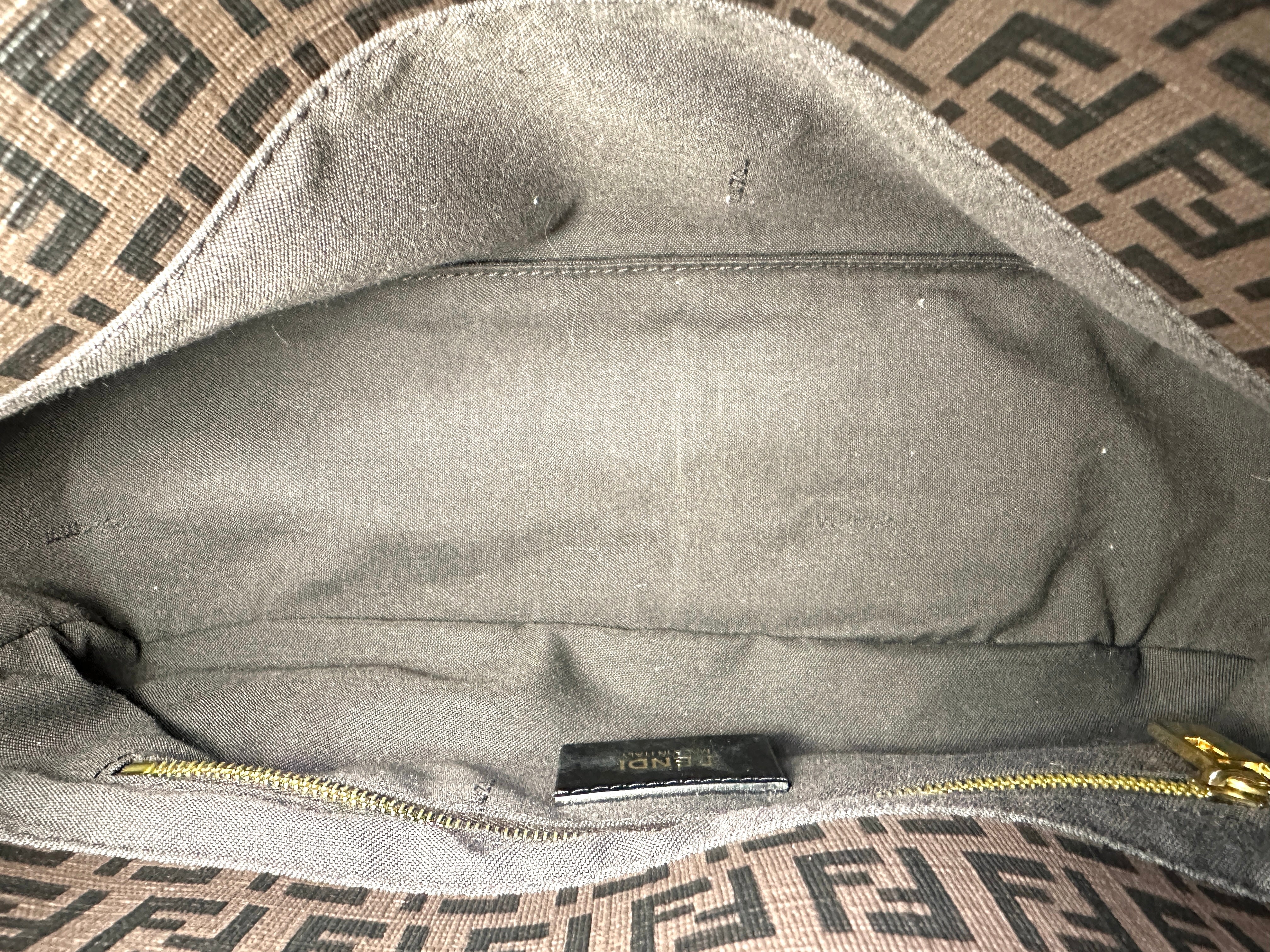 Fendi Baguette Brwon FF Zucchino Monogram Canvas Shoulder Bag FF86