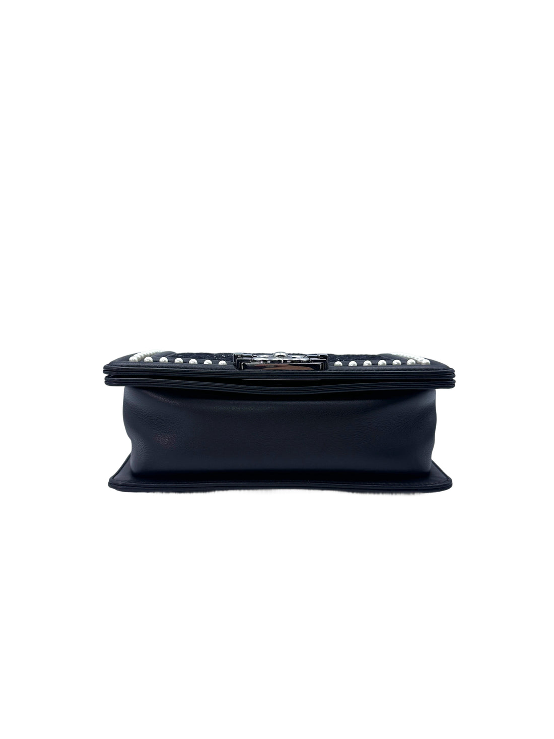 Chanel LeBoy Black Quilted Tweed With Pearl Embellished Leather Flap Bag With Silver Buckle(26***59) CC1541