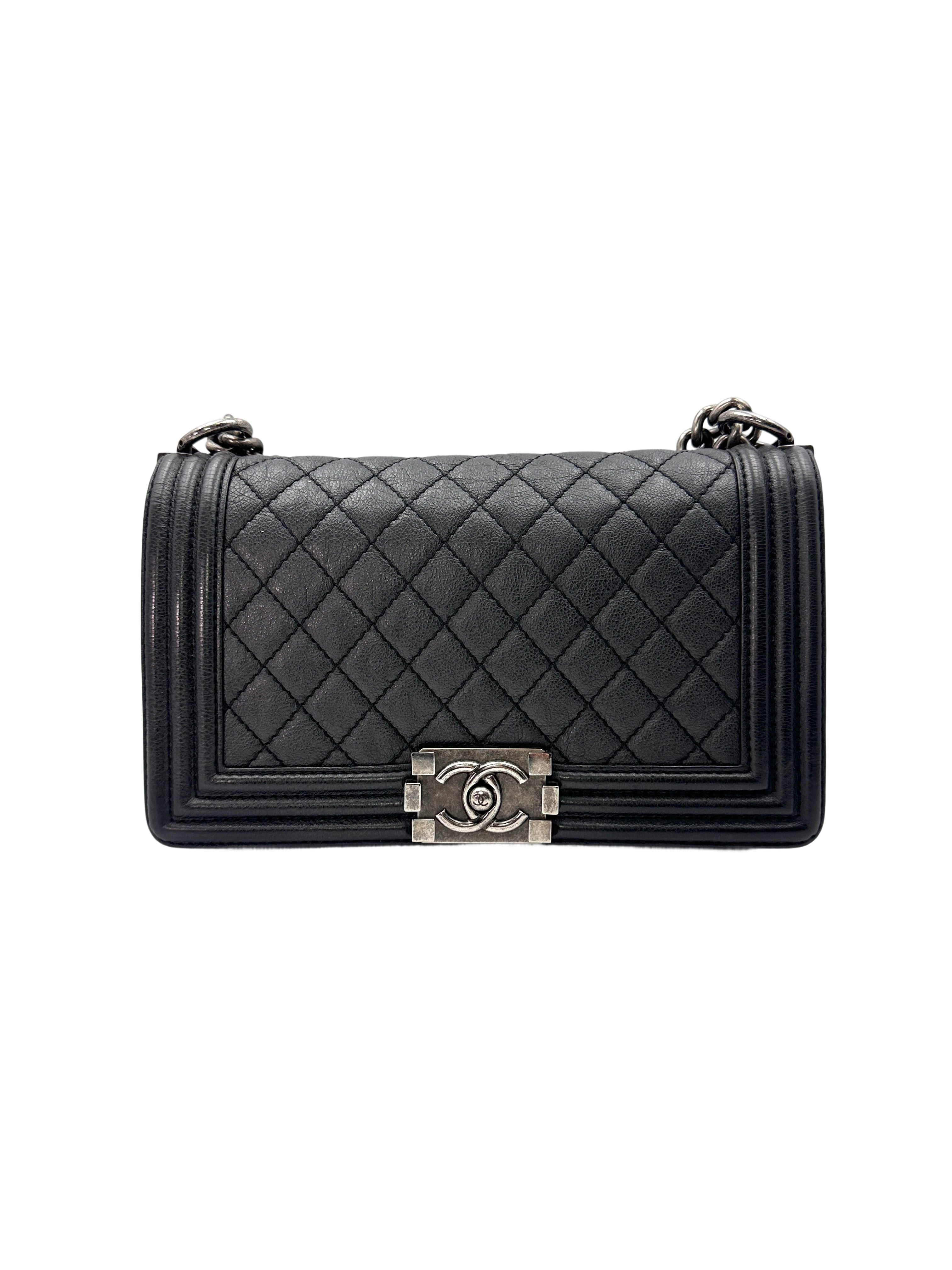 Chanel LeBoy Black Quilted Calfskin Medium Size Flap Bag With Silver Buckle(18***19) CC1544
