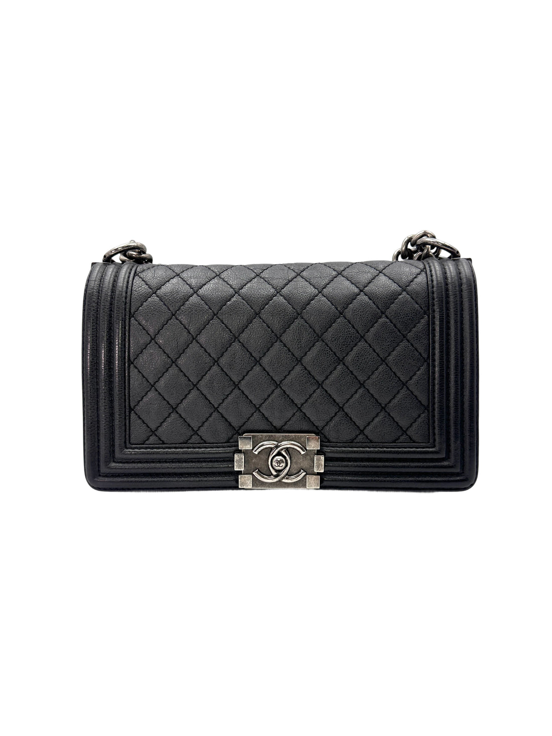 Chanel LeBoy Black Quilted Calfskin Medium Size Flap Bag With Silver Buckle(18***19) CC1544