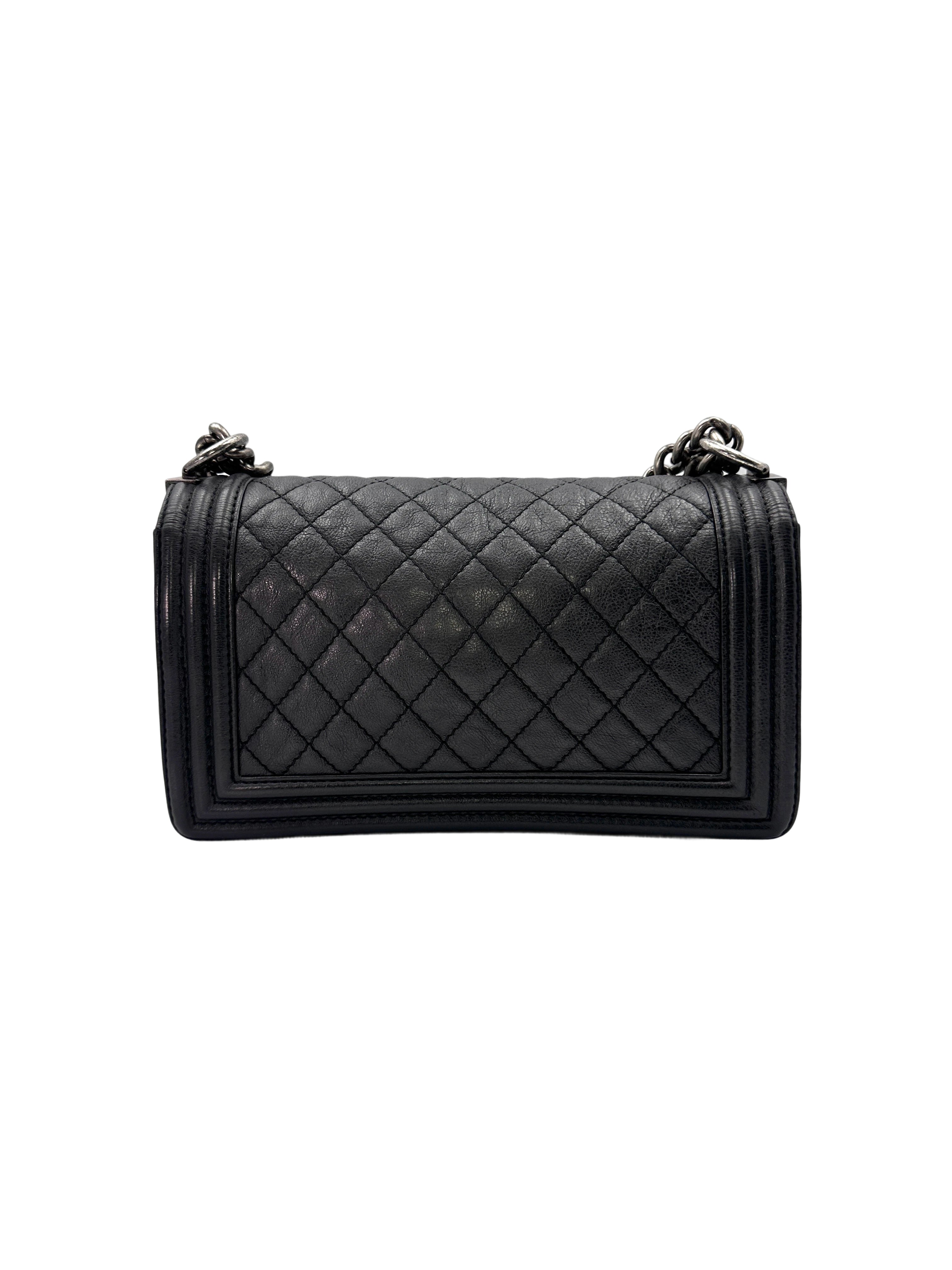 Chanel LeBoy Black Quilted Calfskin Medium Size Flap Bag With Silver Buckle(18***19) CC1544