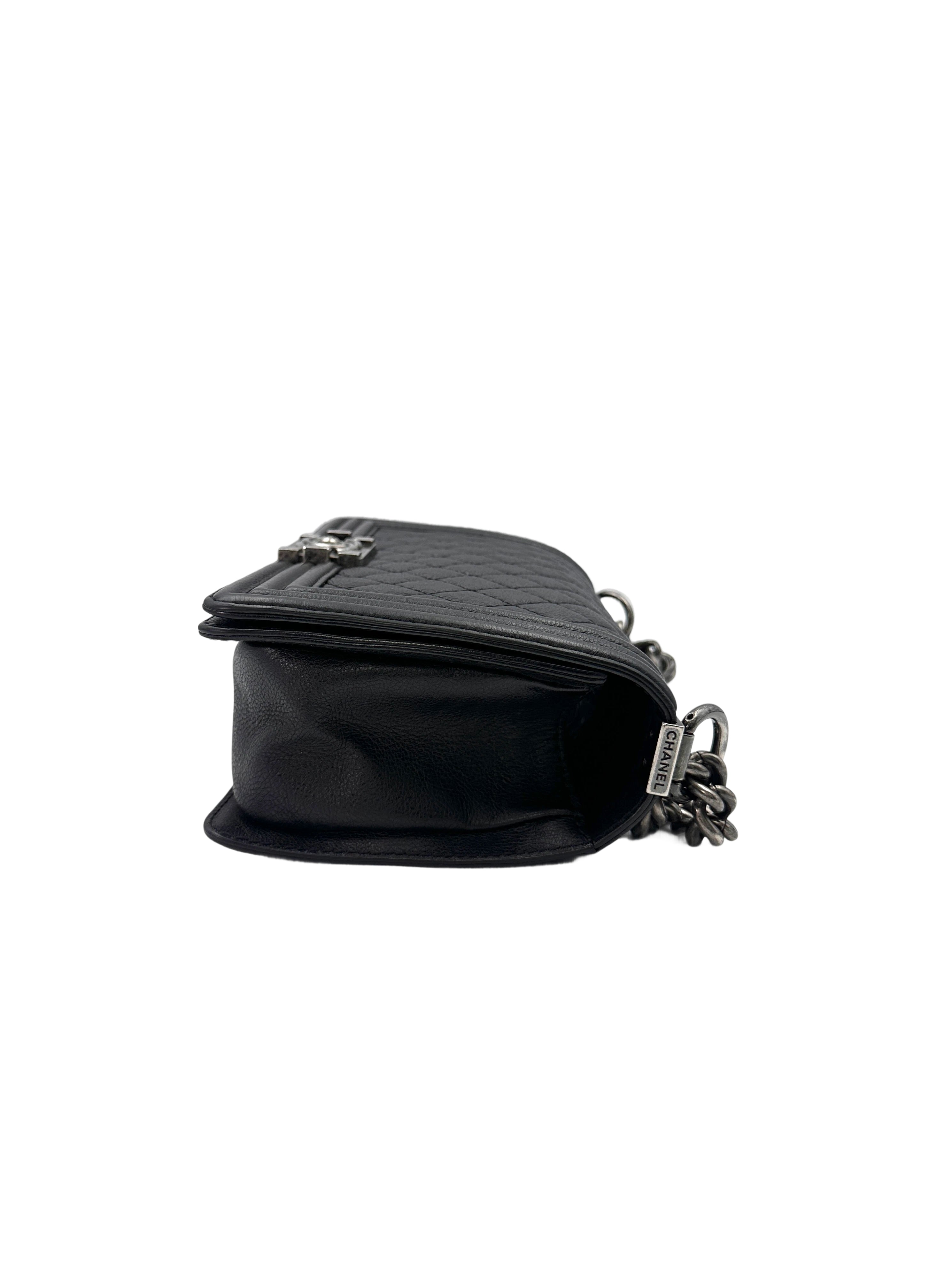 Chanel LeBoy Black Quilted Calfskin Medium Size Flap Bag With Silver Buckle(18***19) CC1544