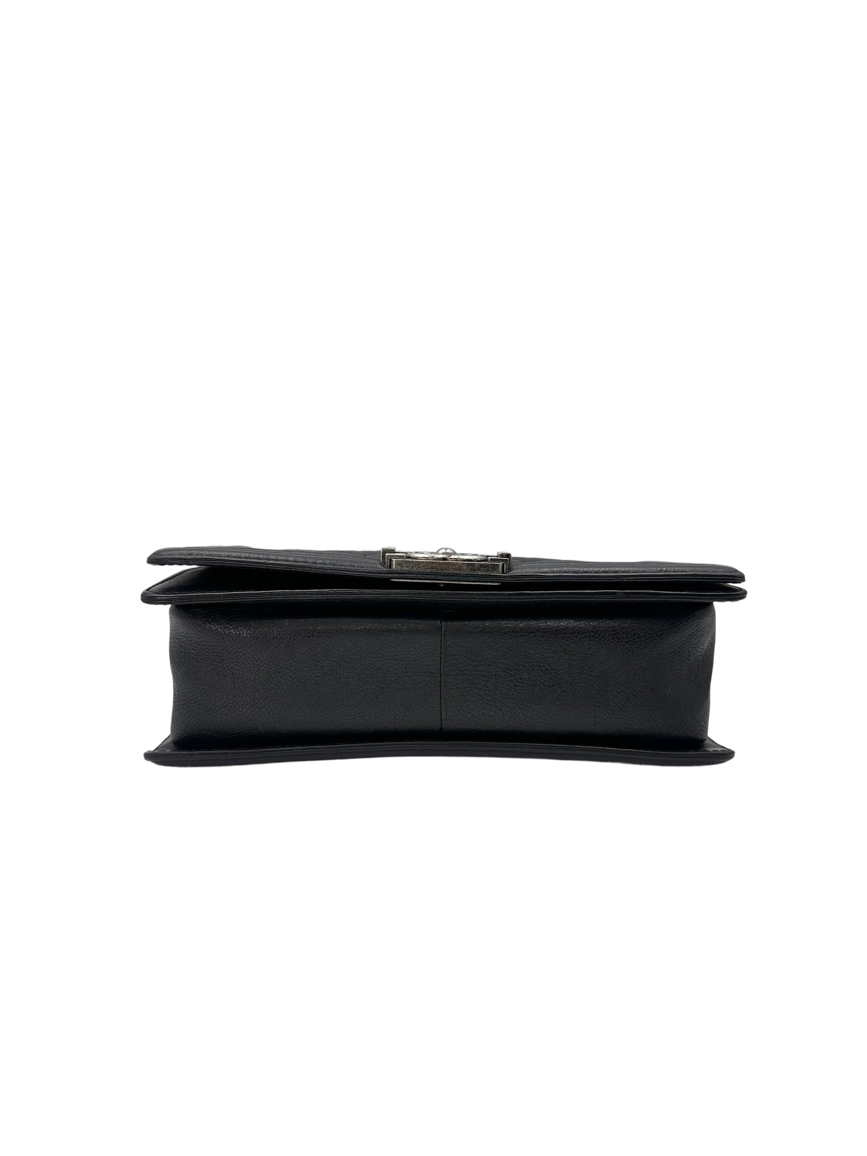 Chanel LeBoy Black Quilted Calfskin Medium Size Flap Bag With Silver Buckle(18***19) CC1544