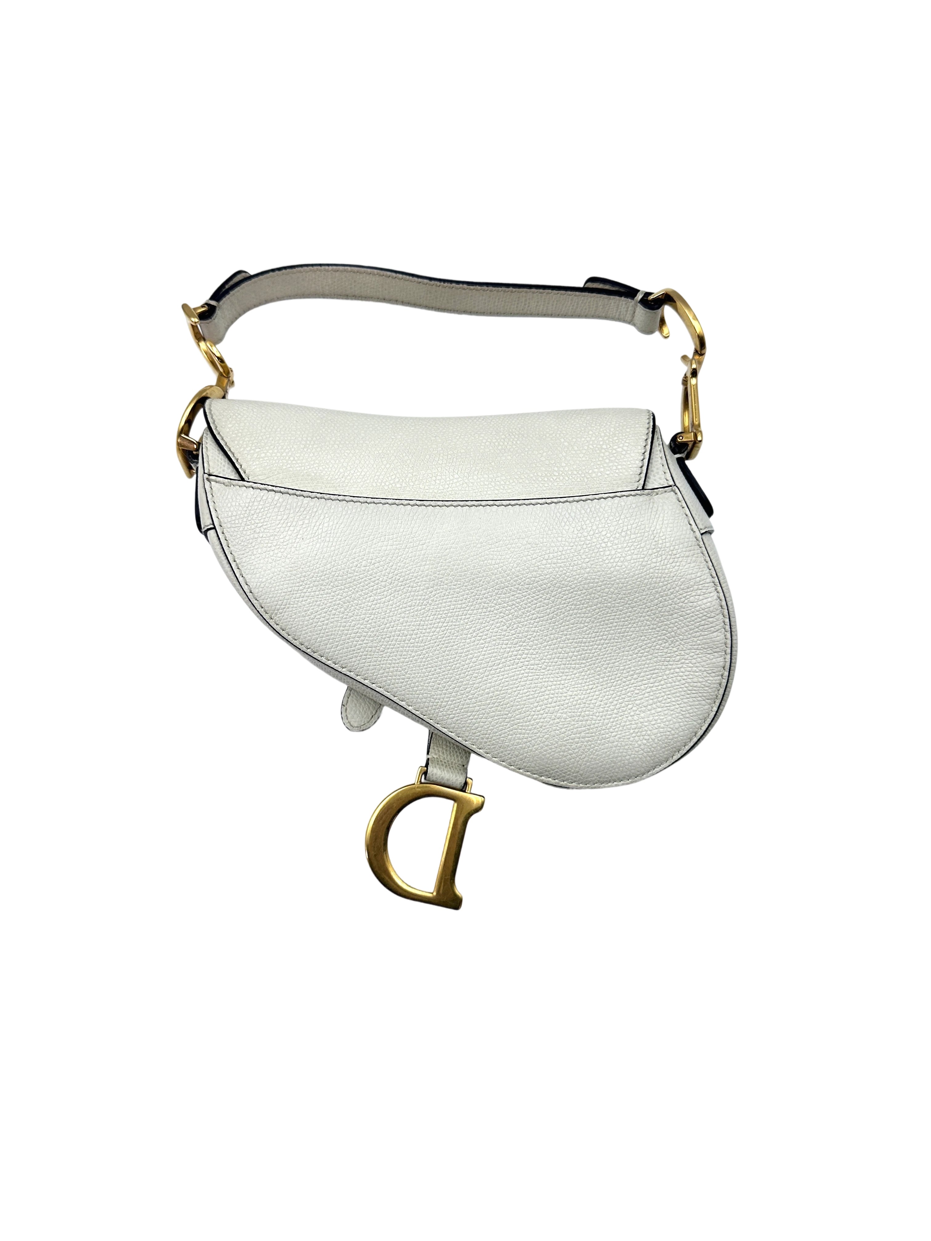 Christian Dior White Leather Small Size Saddle Bag DR557