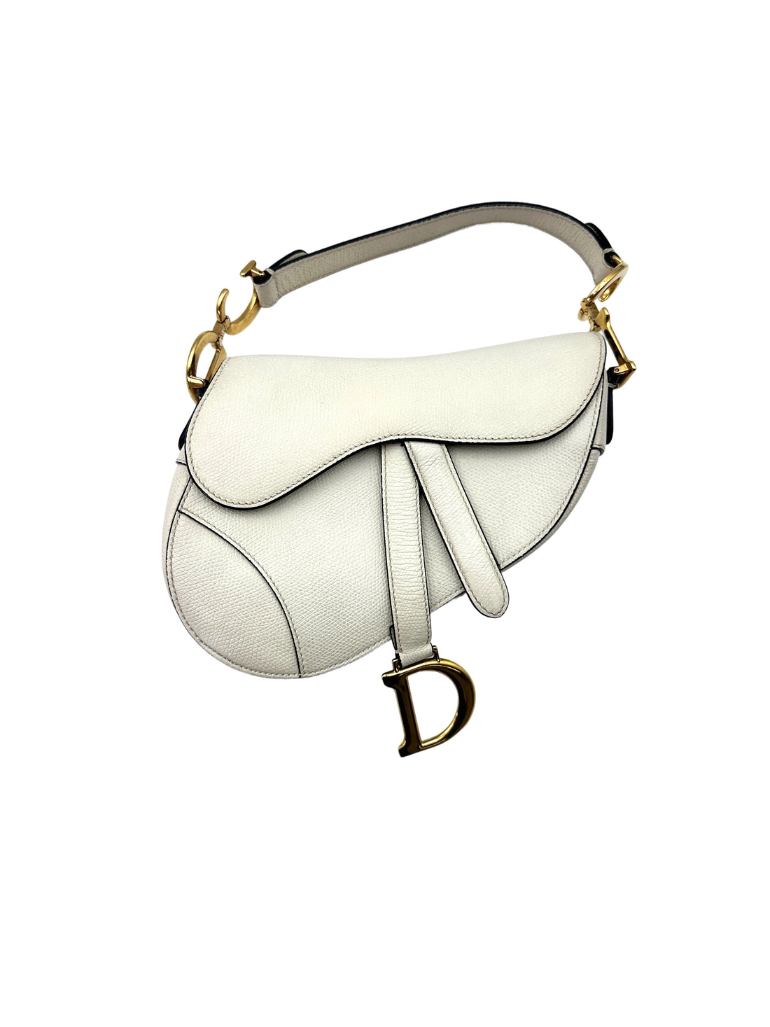 Christian Dior White Leather Small Size Saddle Bag DR557