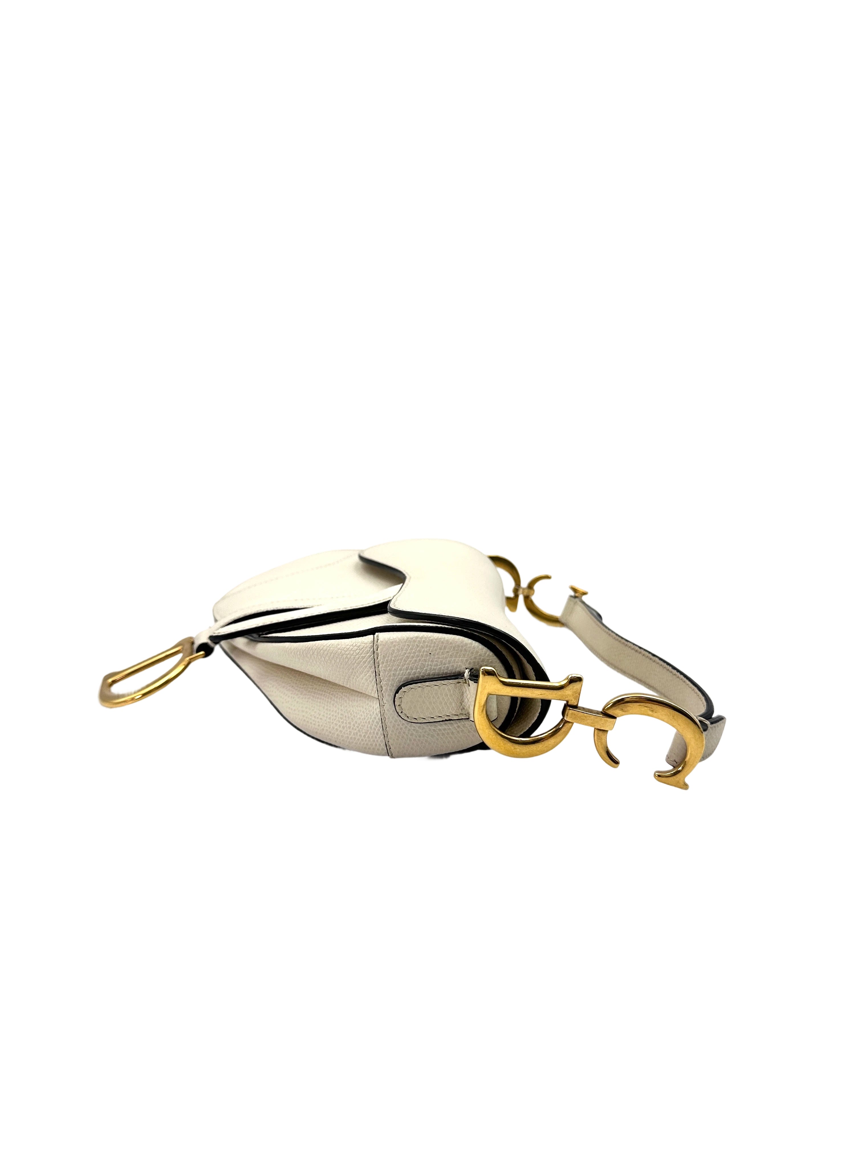 Christian Dior White Leather Small Size Saddle Bag DR557