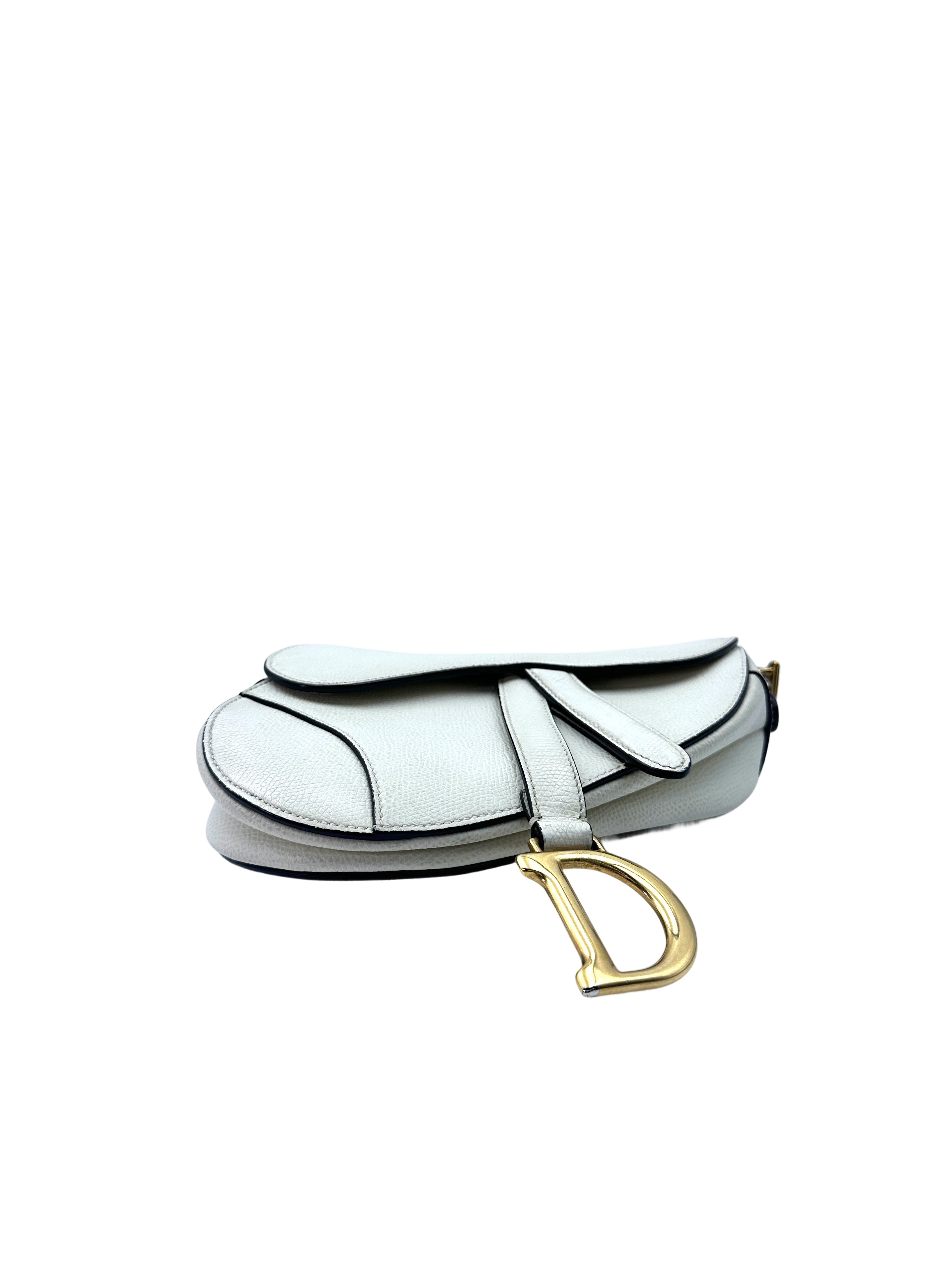 Christian Dior White Leather Small Size Saddle Bag DR557