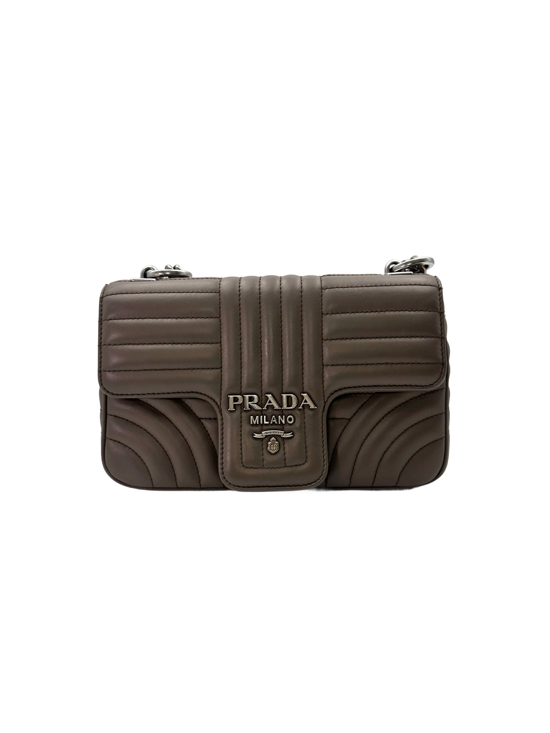 Prada Diagramme Gray Quilted Leather Small Size Flap Bag PR207
