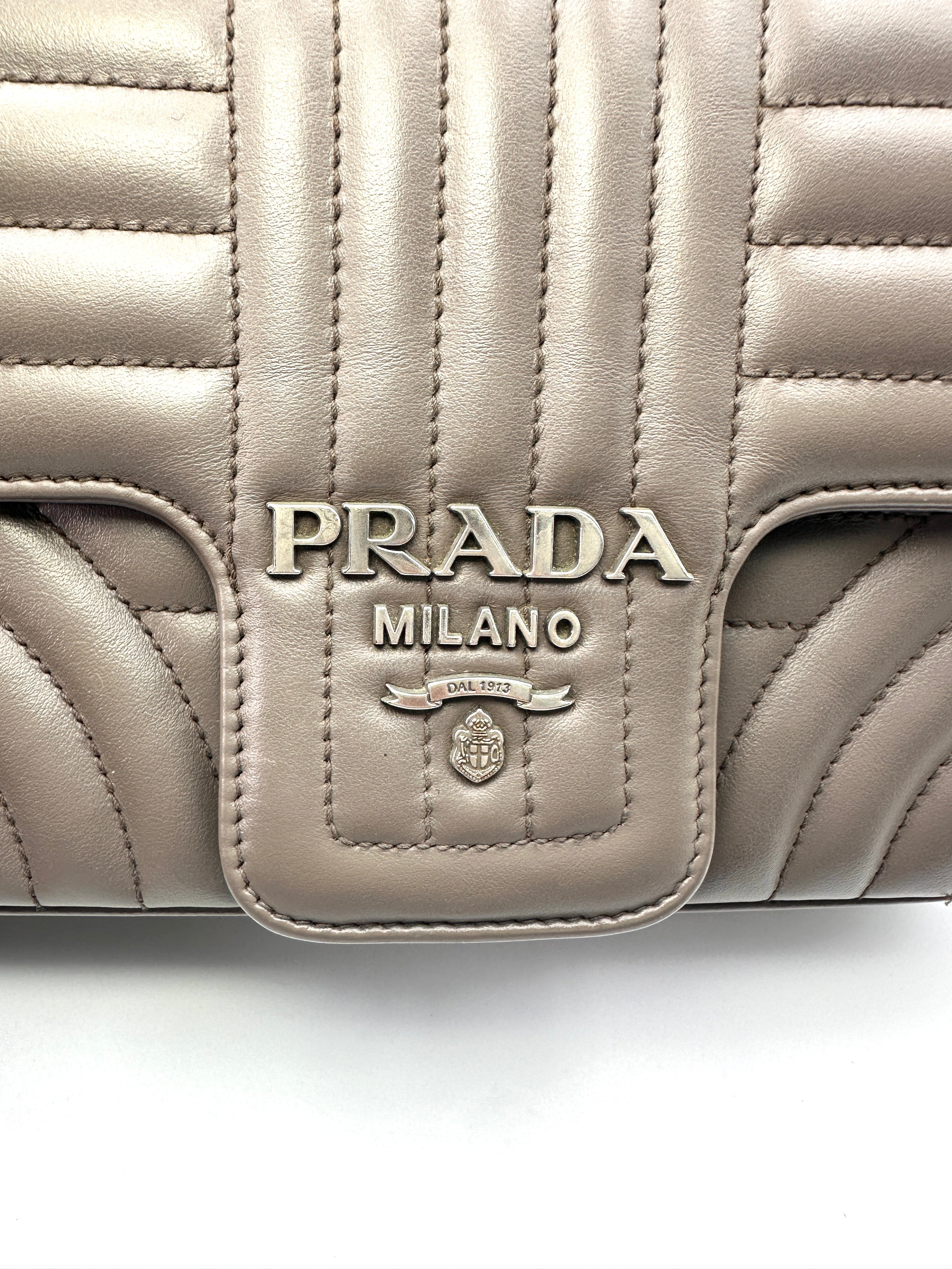 Prada Diagramme Gray Quilted Leather Small Size Flap Bag PR207