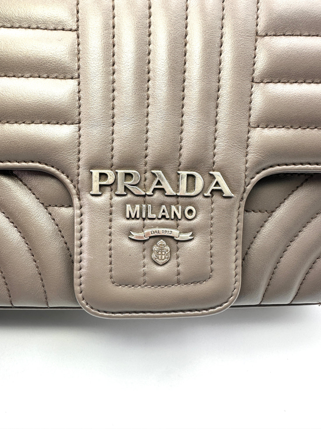 Prada Diagramme Gray Quilted Leather Small Size Flap Bag PR207