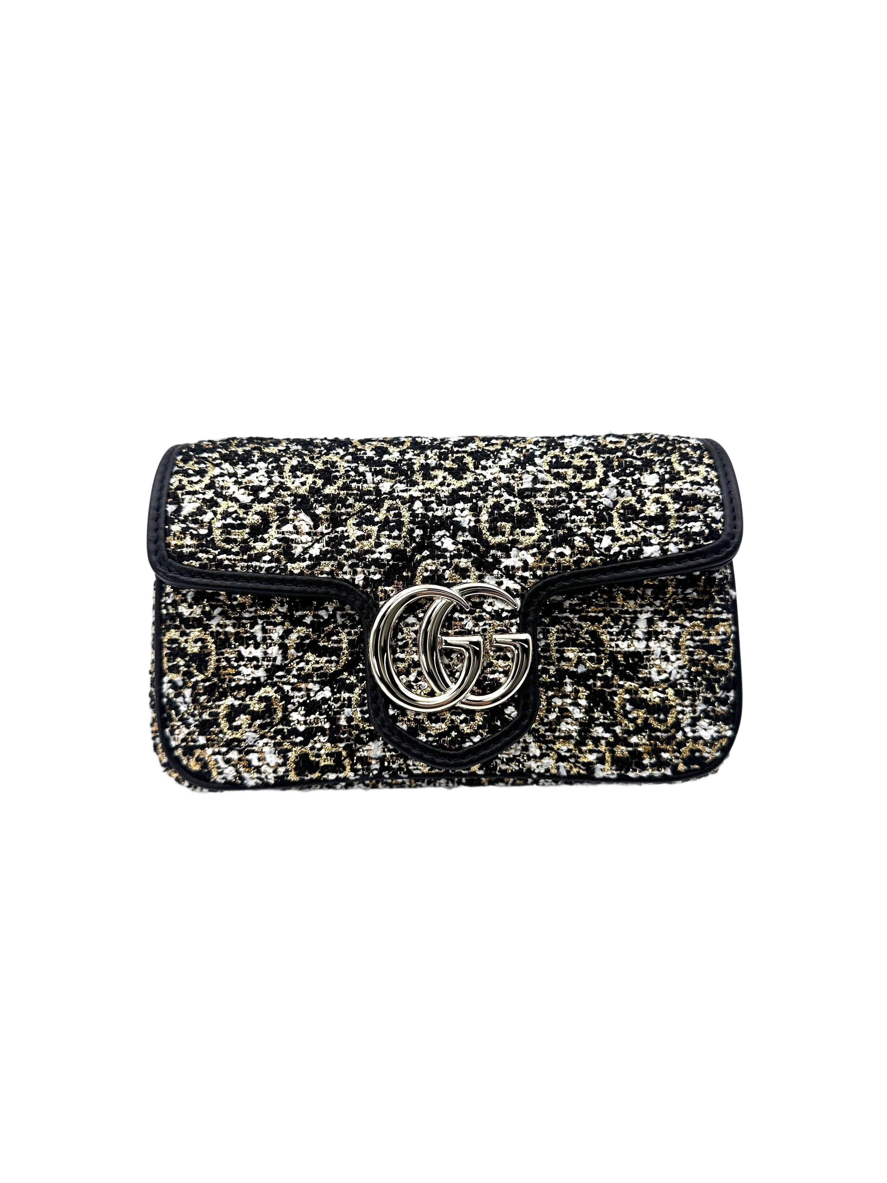 Gucci GG Marmont Black/Gold Tweed Mini Shoulder Bag GG757