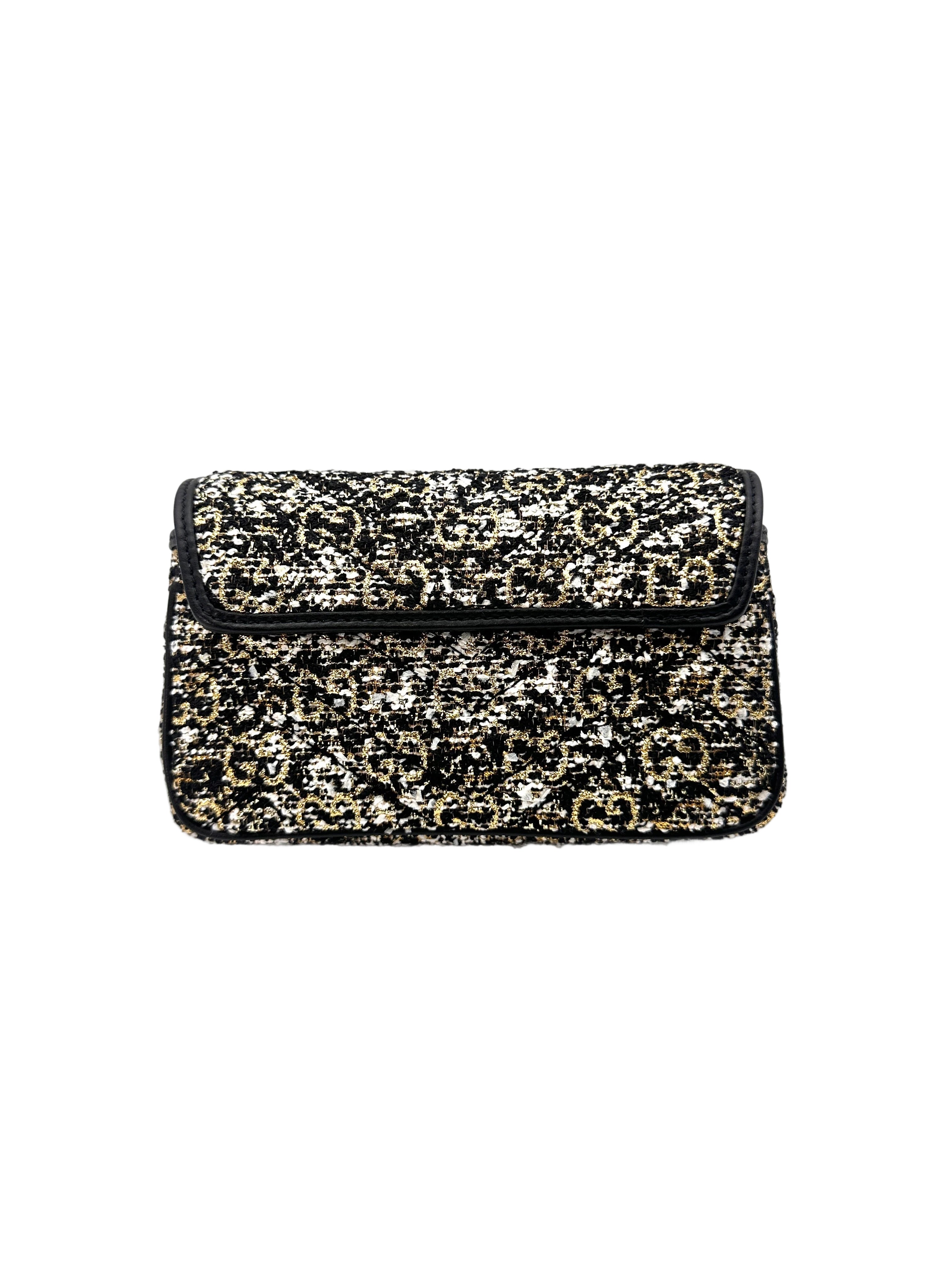 Gucci GG Marmont Black/Gold Tweed Mini Shoulder Bag GG757