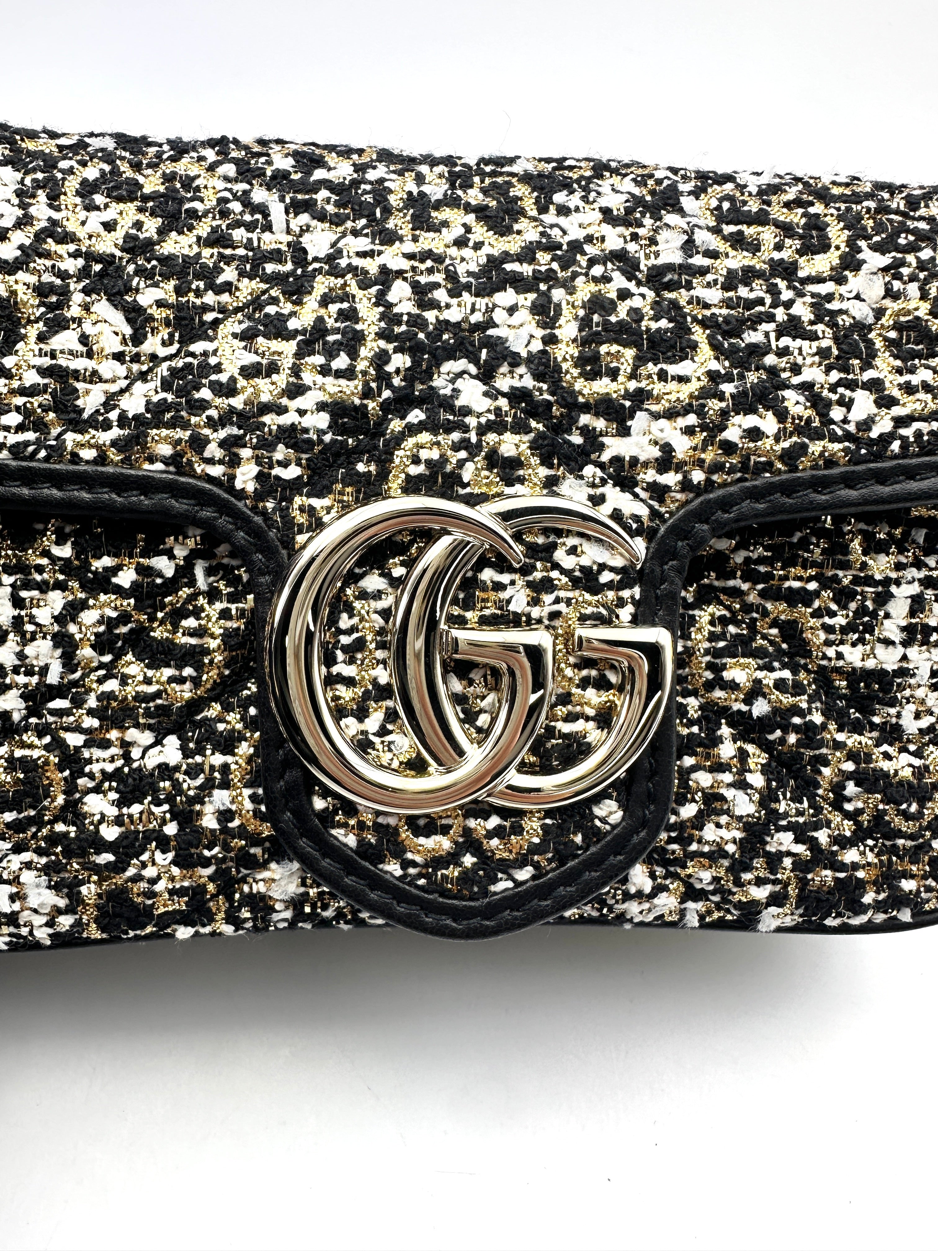 Gucci GG Marmont Black/Gold Tweed Mini Shoulder Bag GG757
