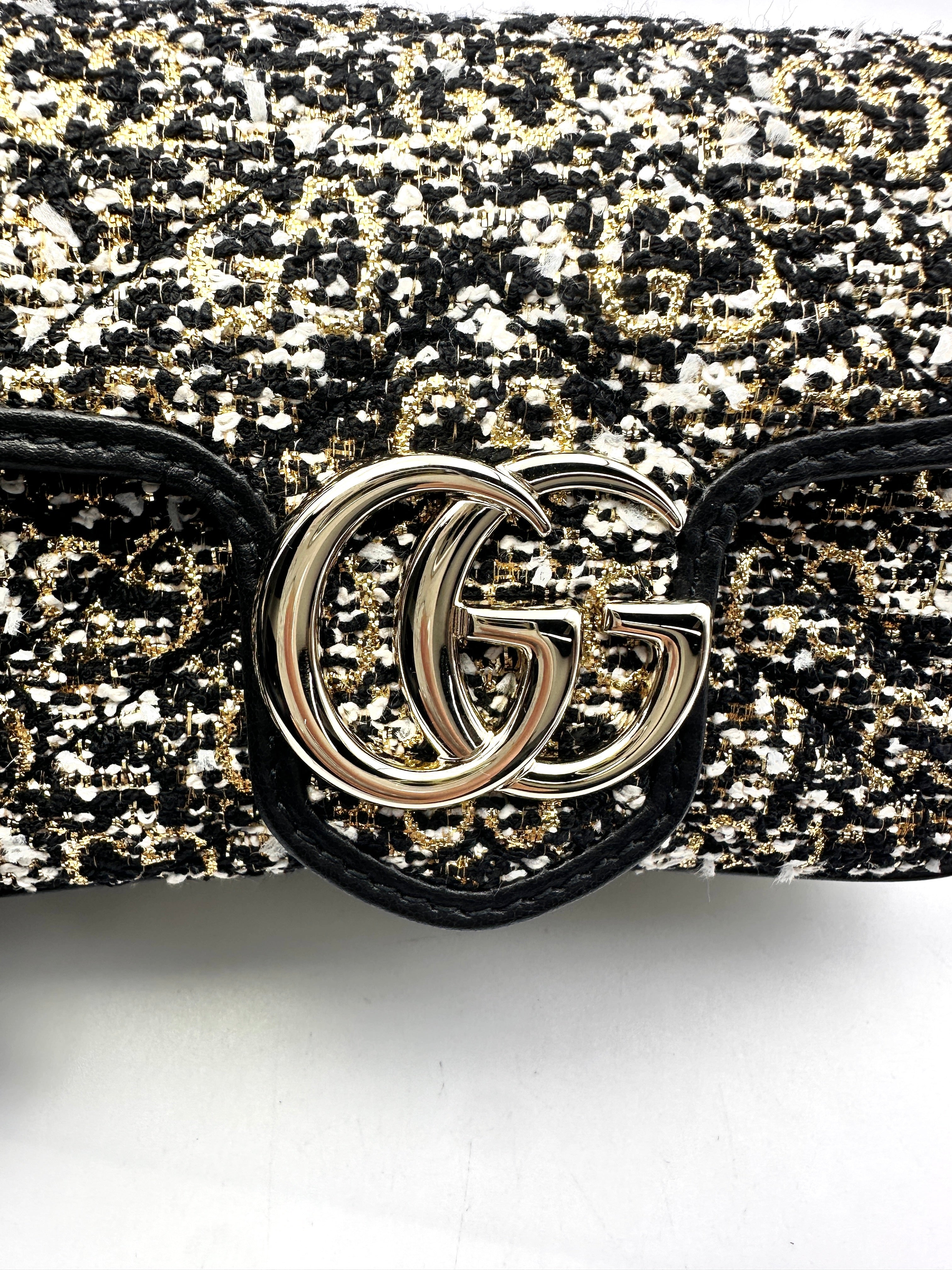 Gucci GG Marmont Black/Gold Tweed Mini Shoulder Bag GG757