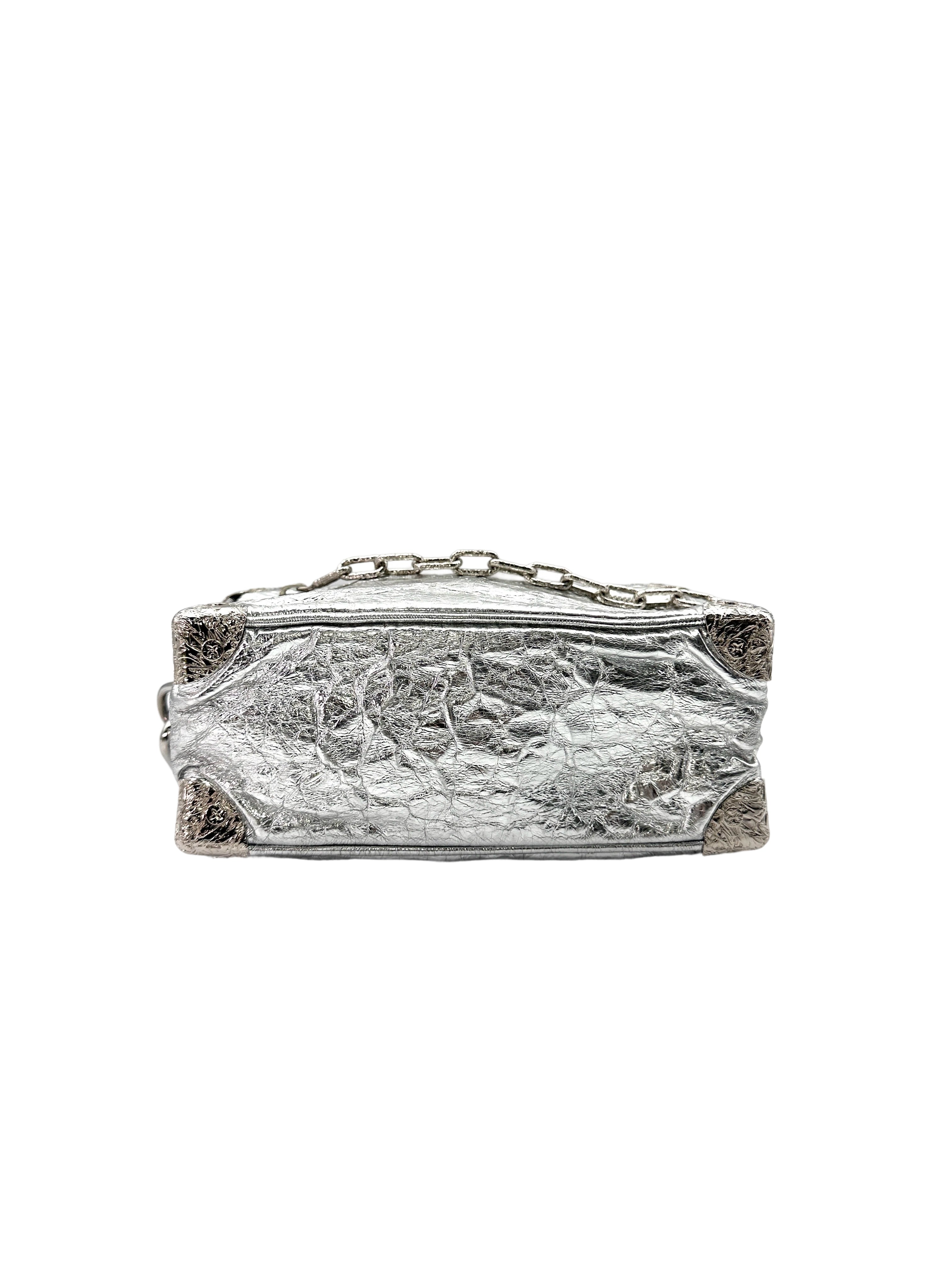 Louis Vuitton Soft Trunk Crushed Silver Metallic Leather Shoulder Bag LV2157