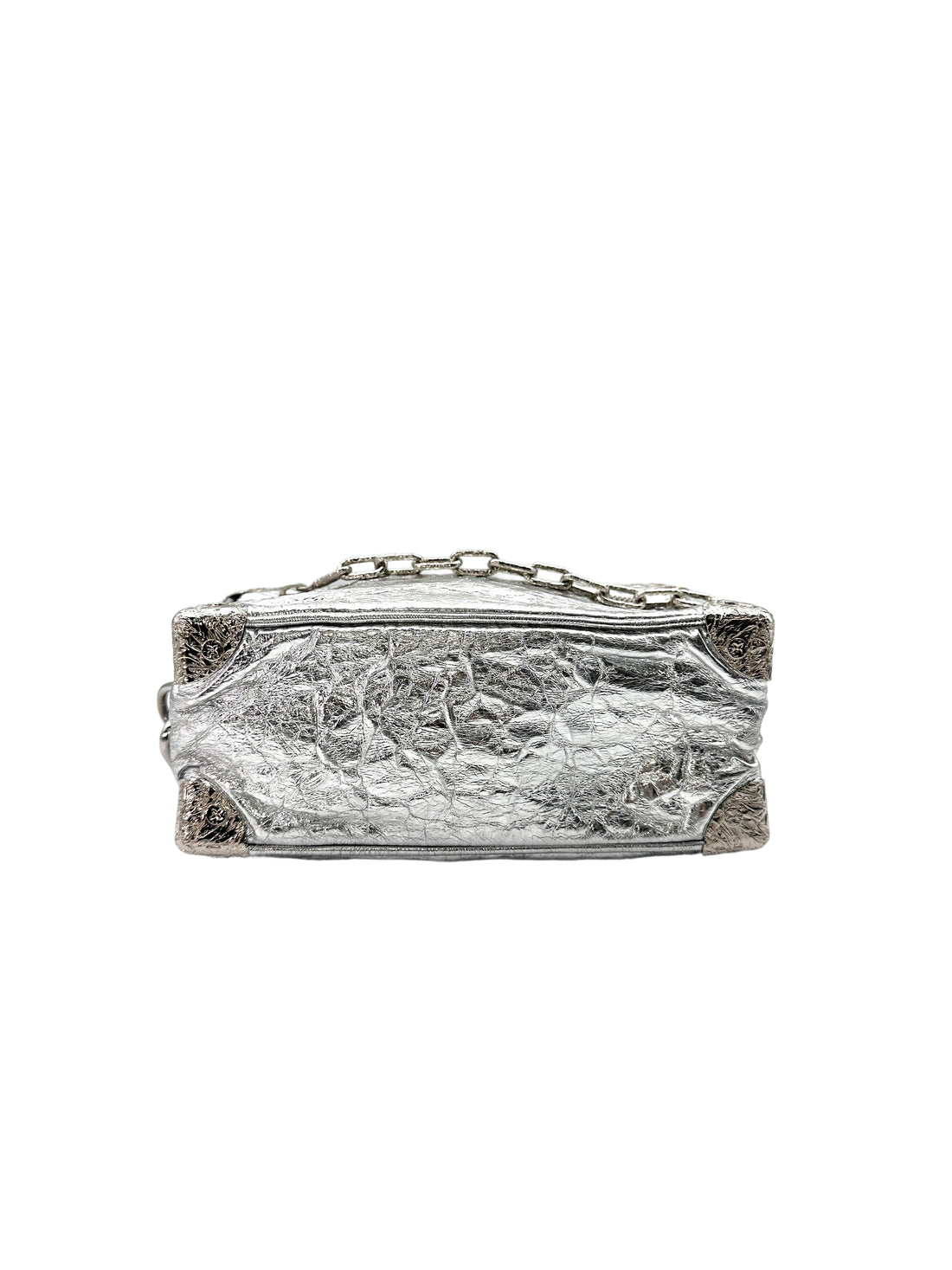 Louis Vuitton Soft Trunk Crushed Silver Metallic Leather Shoulder Bag LV2157