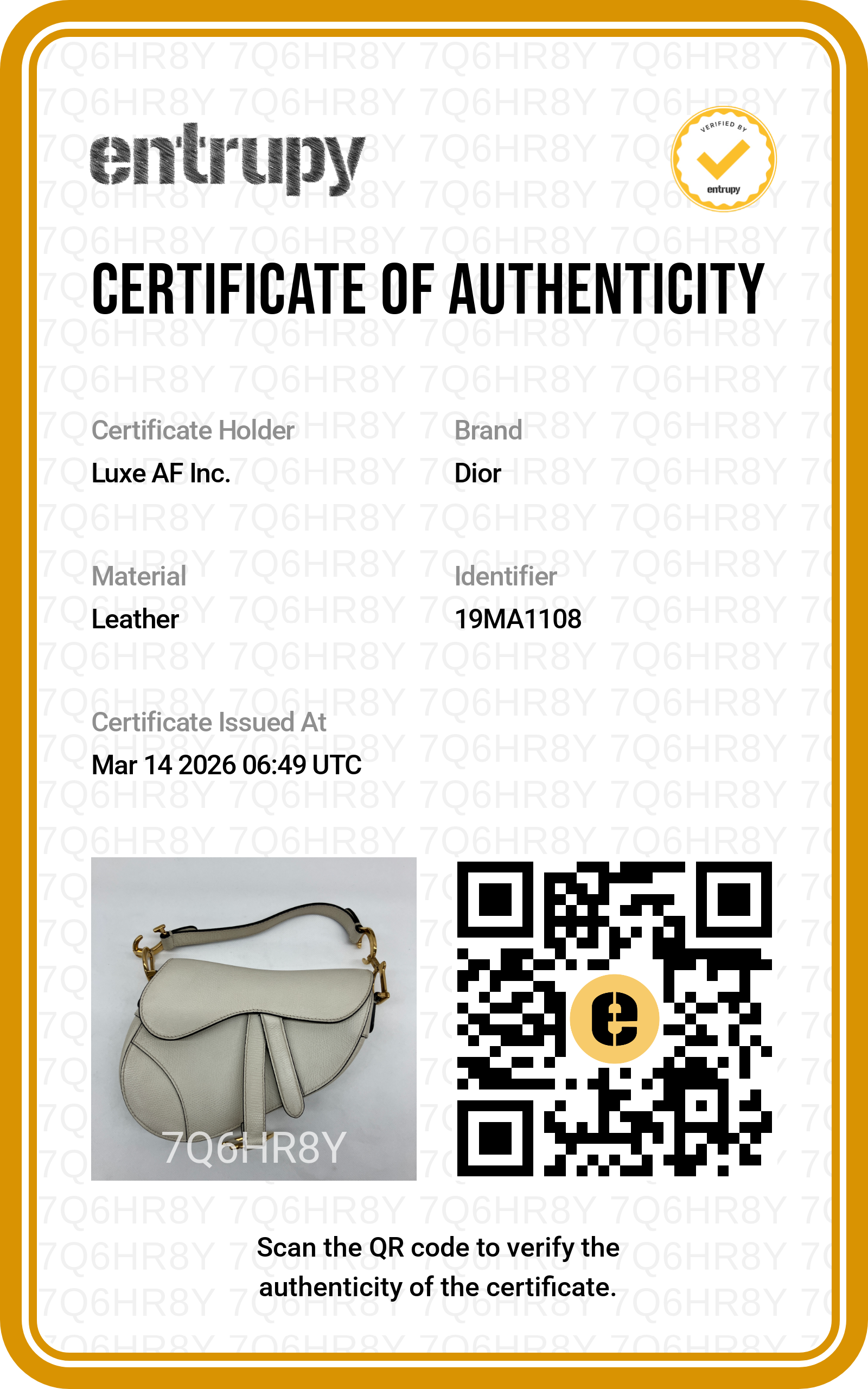 Christian Dior White Leather Small Size Saddle Bag DR557