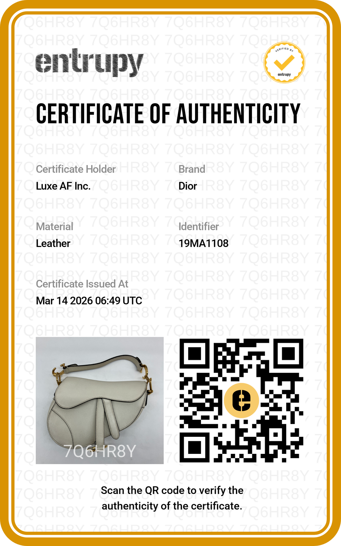 Christian Dior White Leather Small Size Saddle Bag DR557