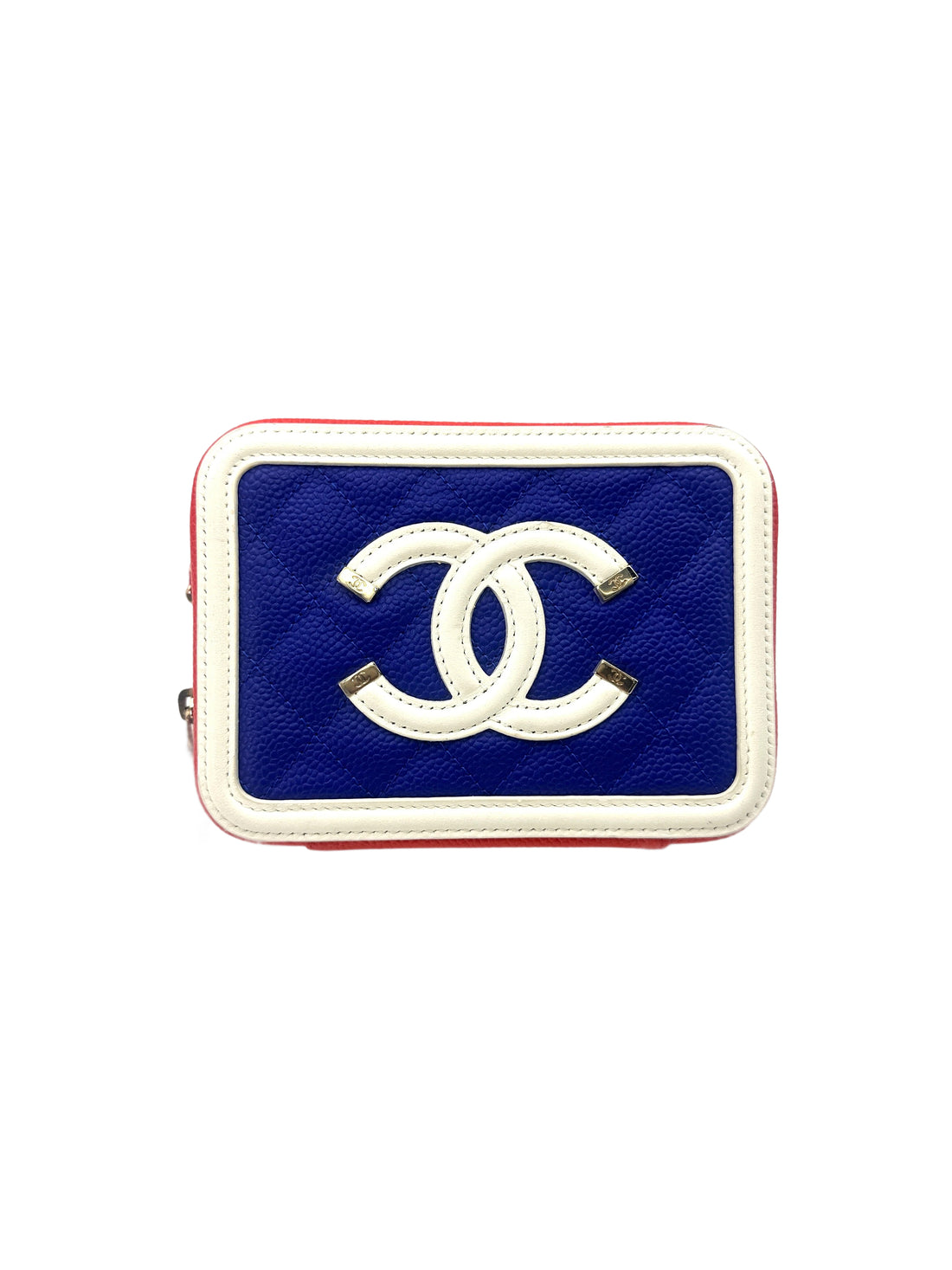 Chanel White/Blue Quilted Leather Small Size Vanity Case(26***36) CC1549