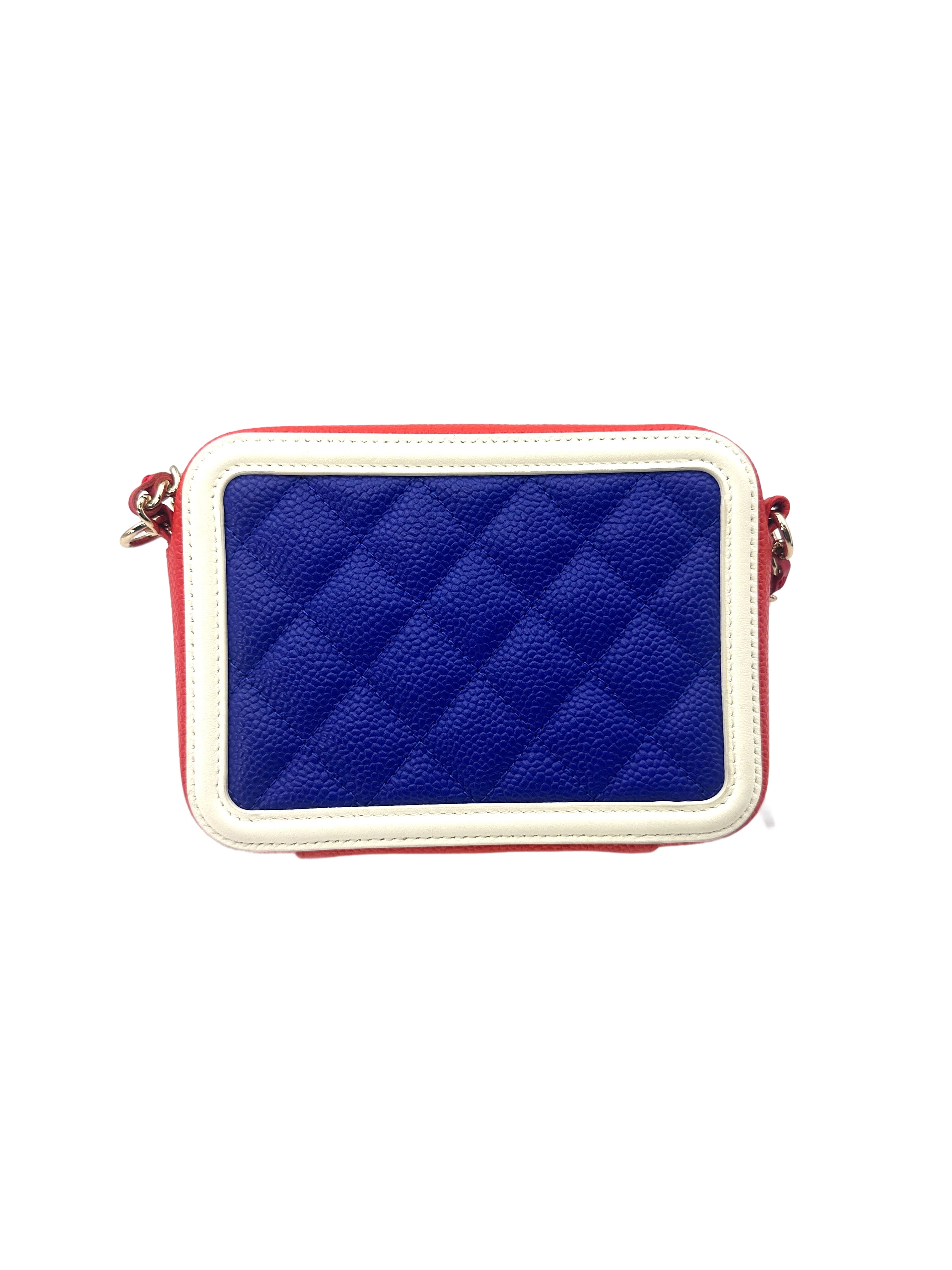 Chanel White/Blue Quilted Leather Small Size Vanity Case(26***36) CC1549