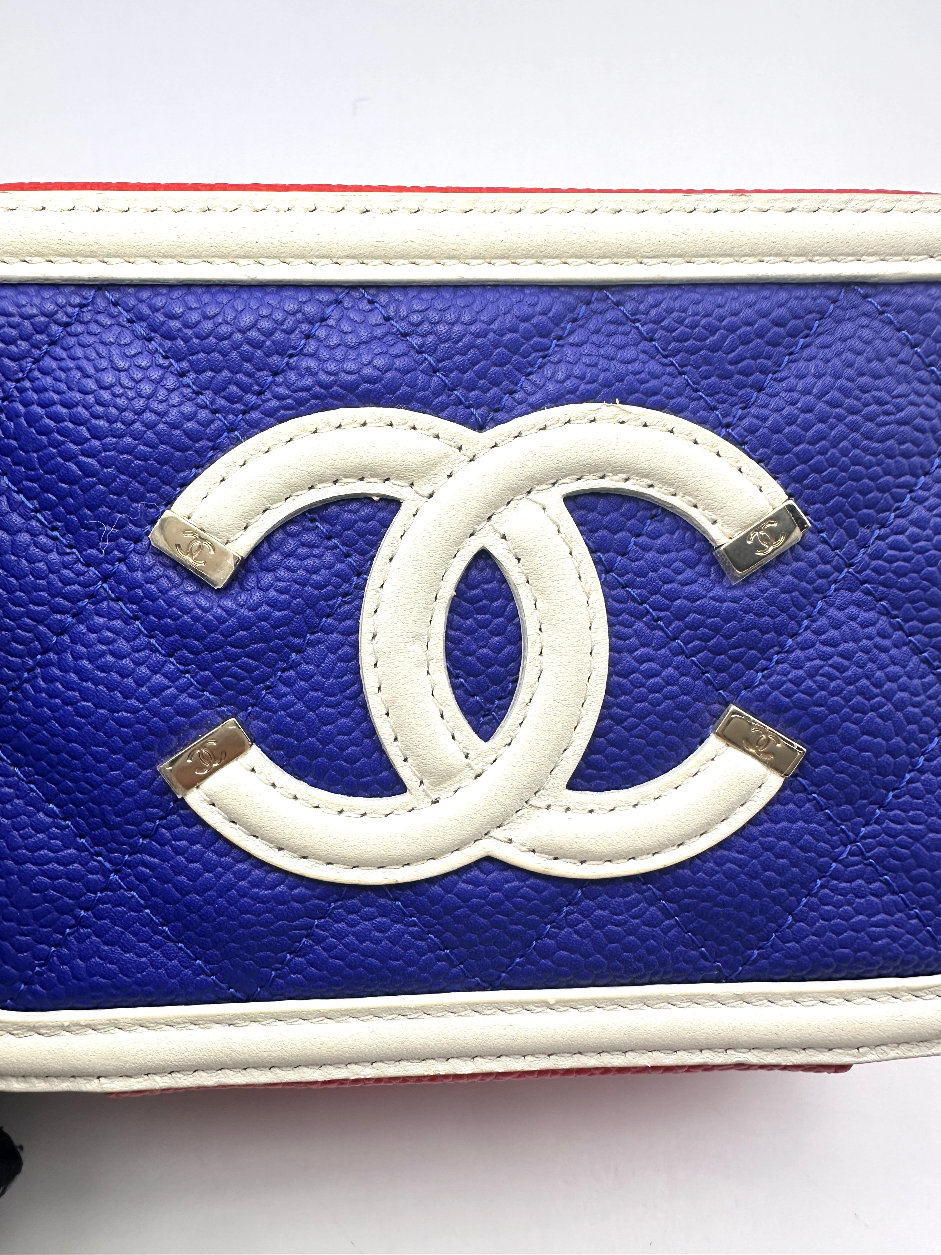 Chanel White/Blue Quilted Leather Small Size Vanity Case(26***36) CC1549