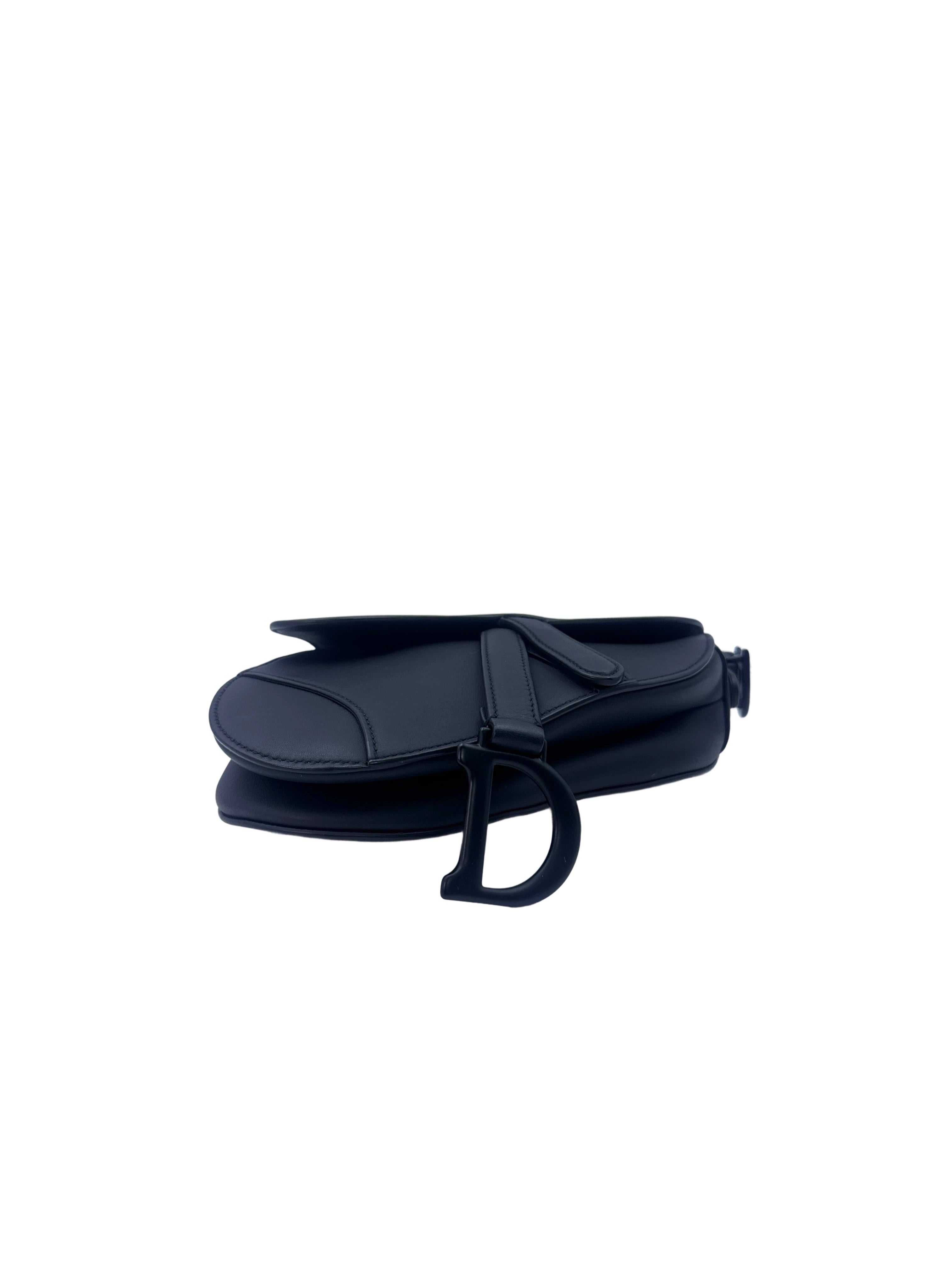 Christian Dior So Black Leather Small Size Saddle Bag DR566