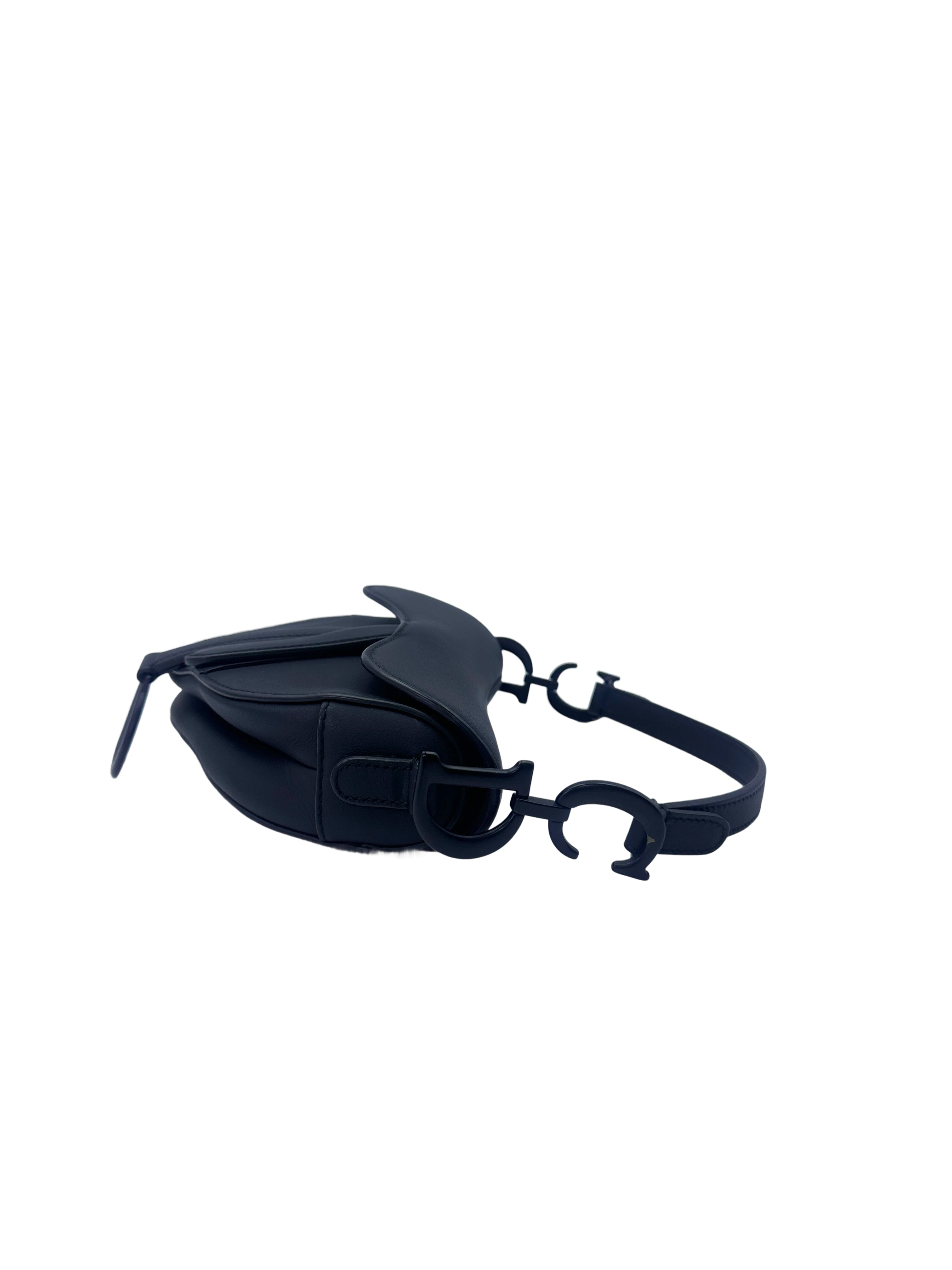 Christian Dior So Black Leather Small Size Saddle Bag DR566