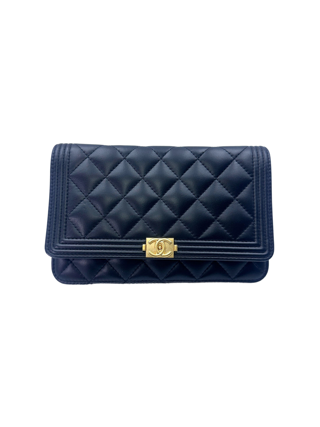 Chanel LeBoy Black Quilted Lambskin Wallet On Chain With Gold Buckle(22***99) CC1552