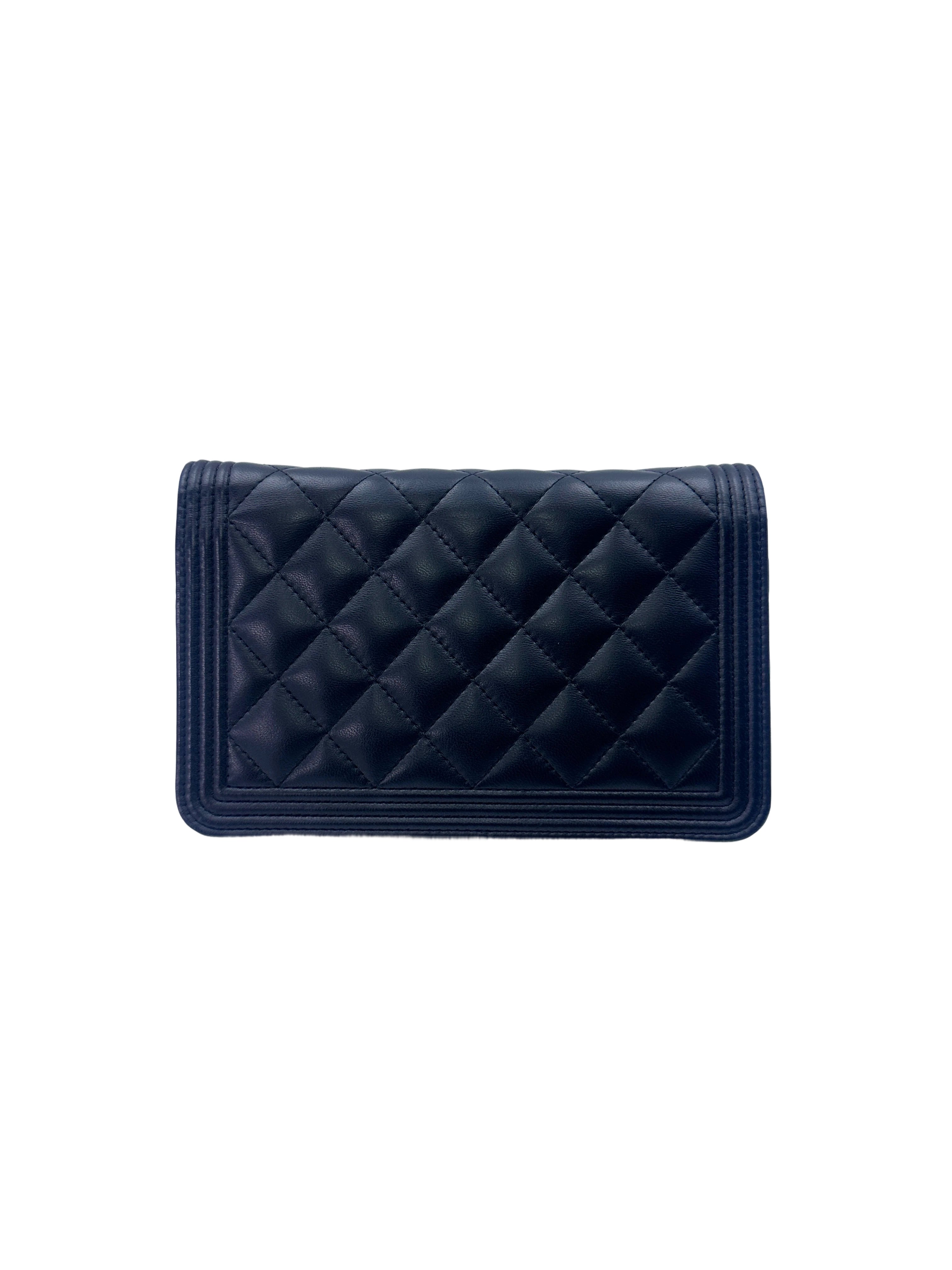 Chanel LeBoy Black Quilted Lambskin Wallet On Chain With Gold Buckle(22***99) CC1552