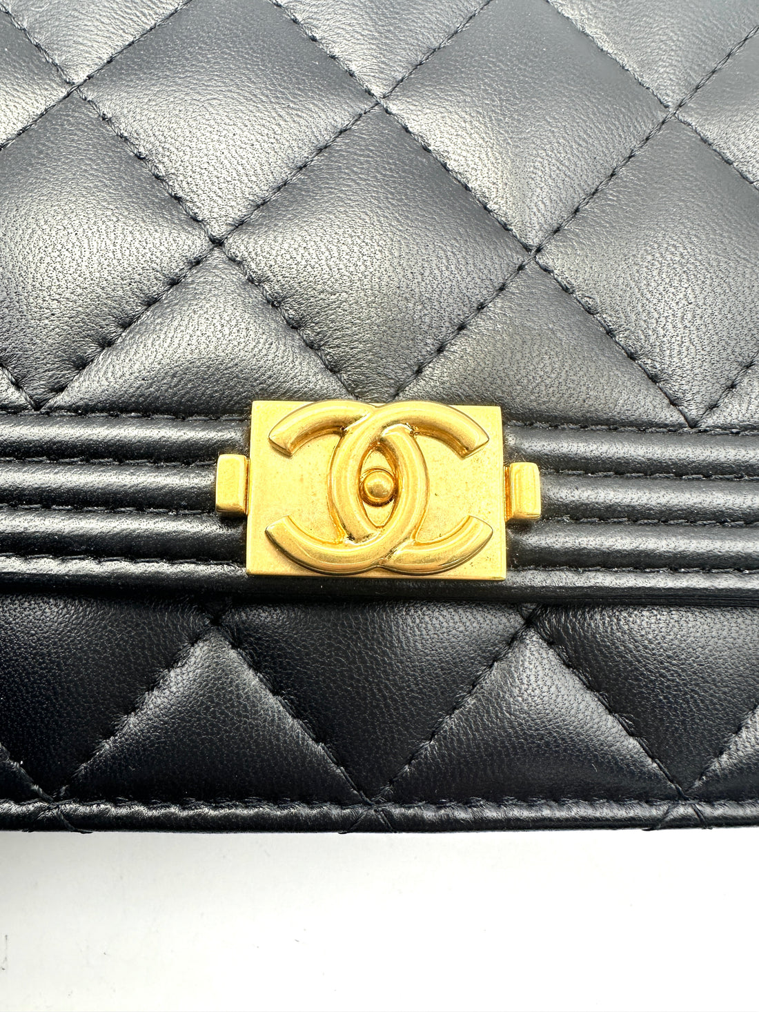 Chanel LeBoy Black Quilted Lambskin Wallet On Chain With Gold Buckle(22***99) CC1552
