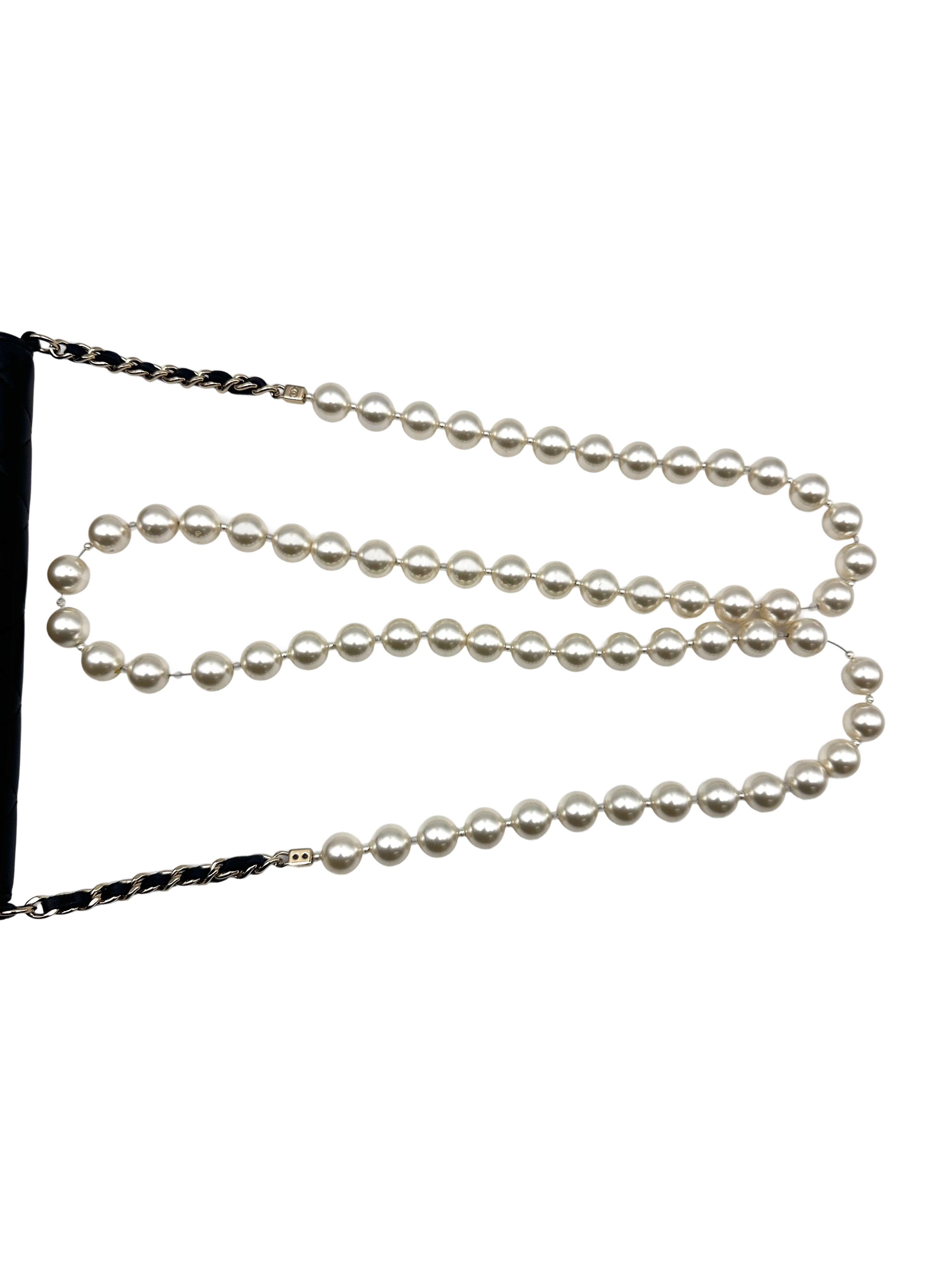 Chanel Black Quilted Leather Pearl Chain Wallet On Chain(HL***P9) CC1563
