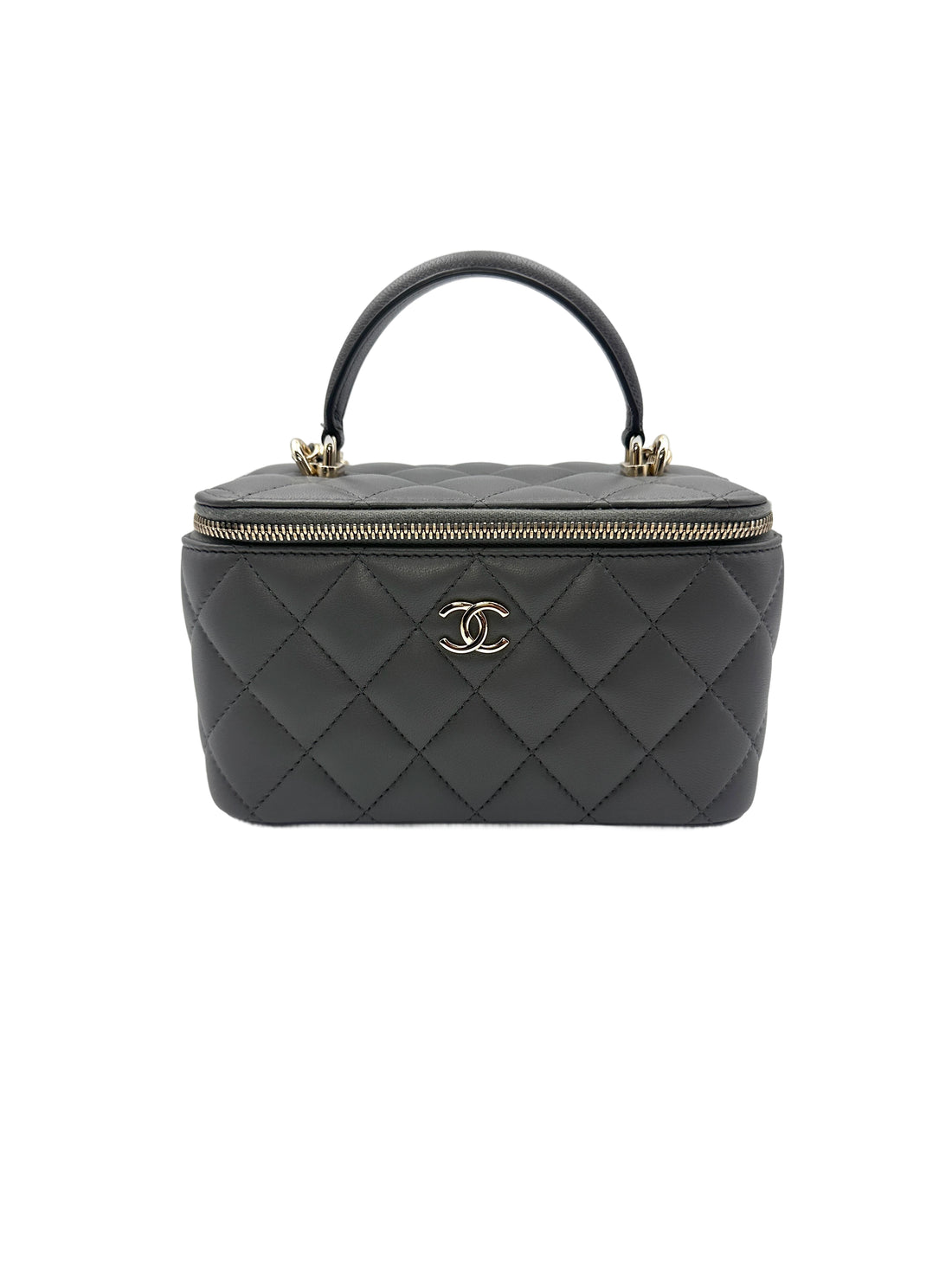 Chanel Grey Quilted Lambskin Top Handle Vanity Case(N5***T5) CC1559